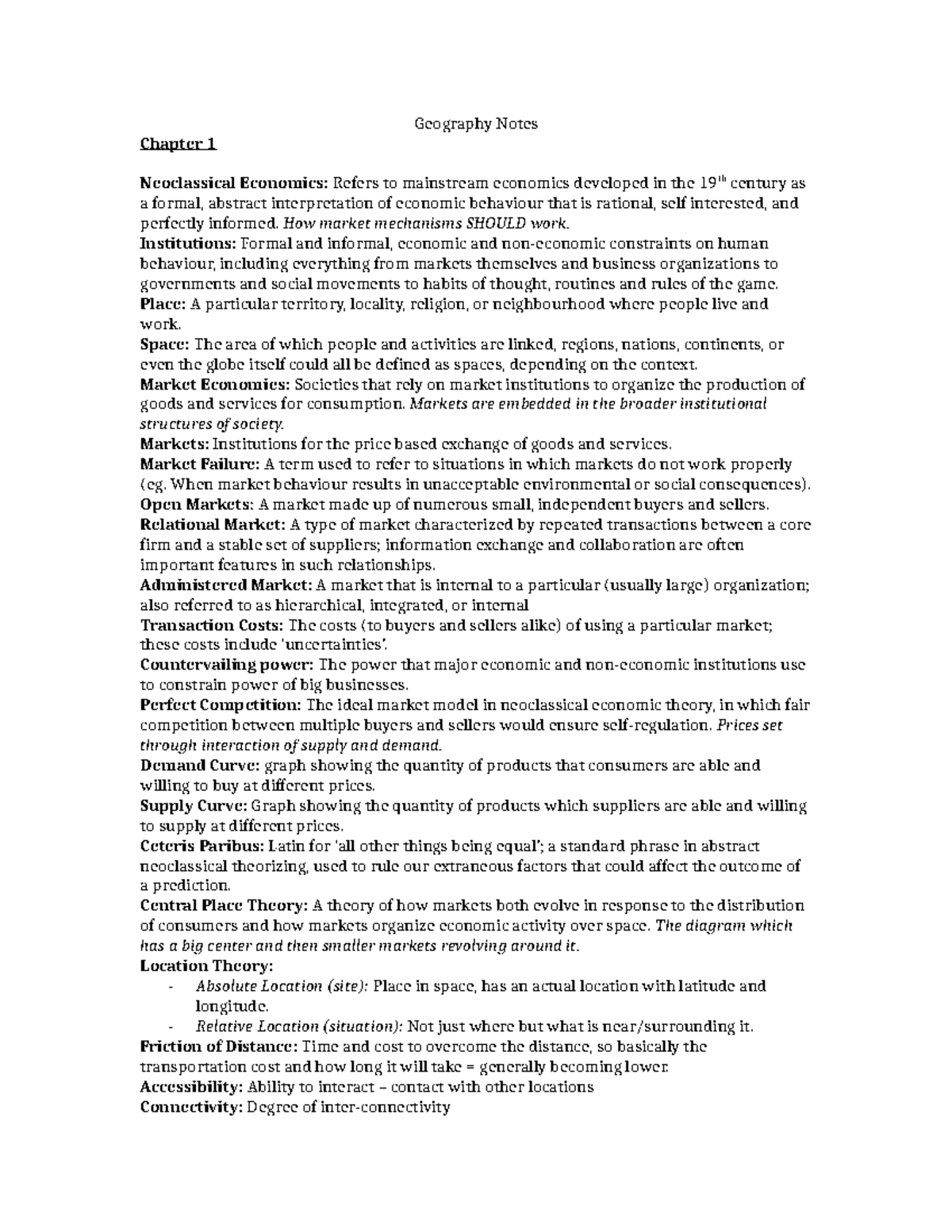 Geography 2UI3 Final Exam Notes: Key Concepts and Theories - Studocu