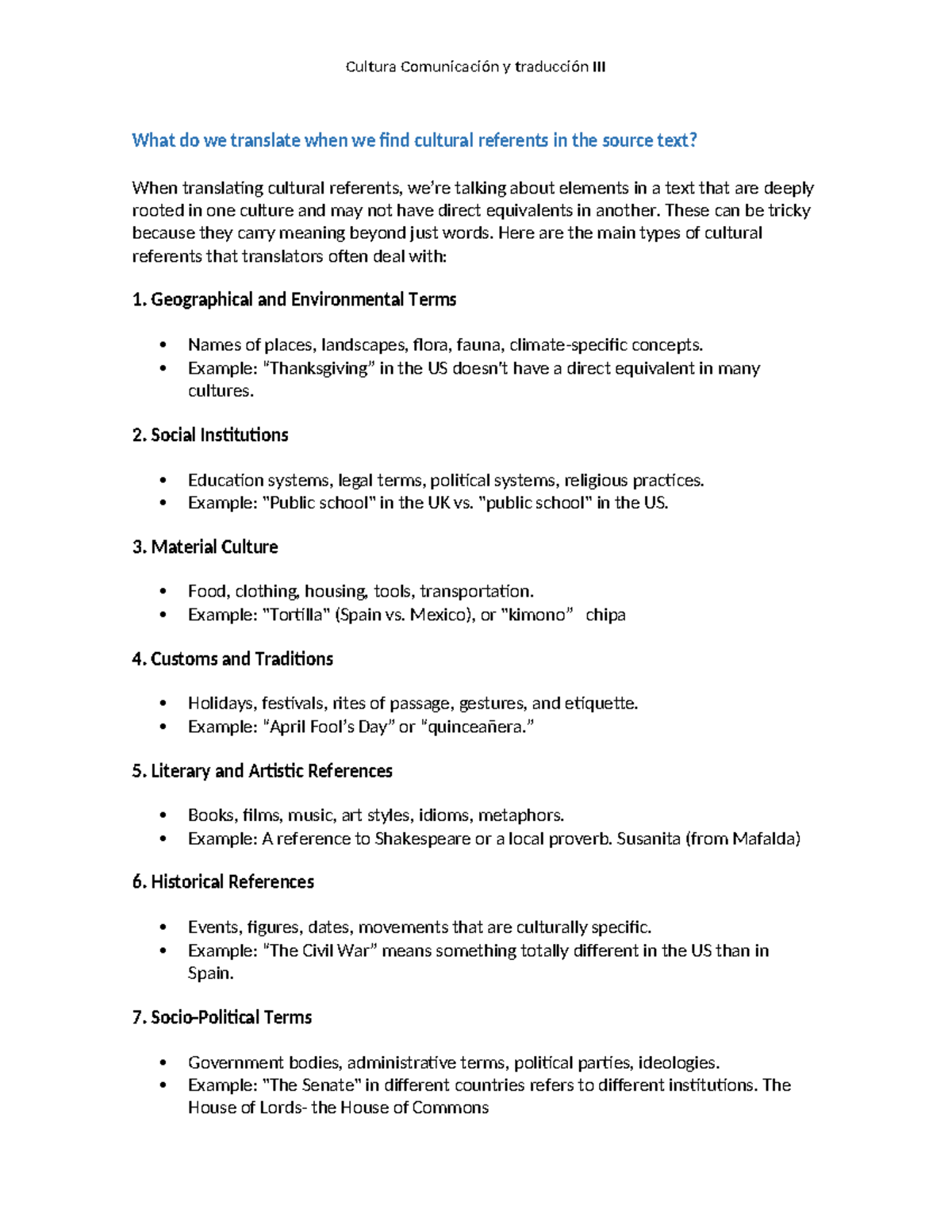 Cultura Comunicación y Traducción: Analyzing Cultural Referents in ...