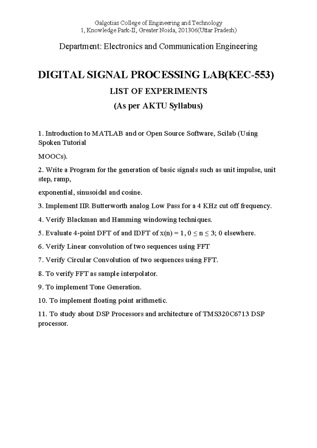 Digital- Signal- Processing-LAB - Galgotias College of Engineering and ...