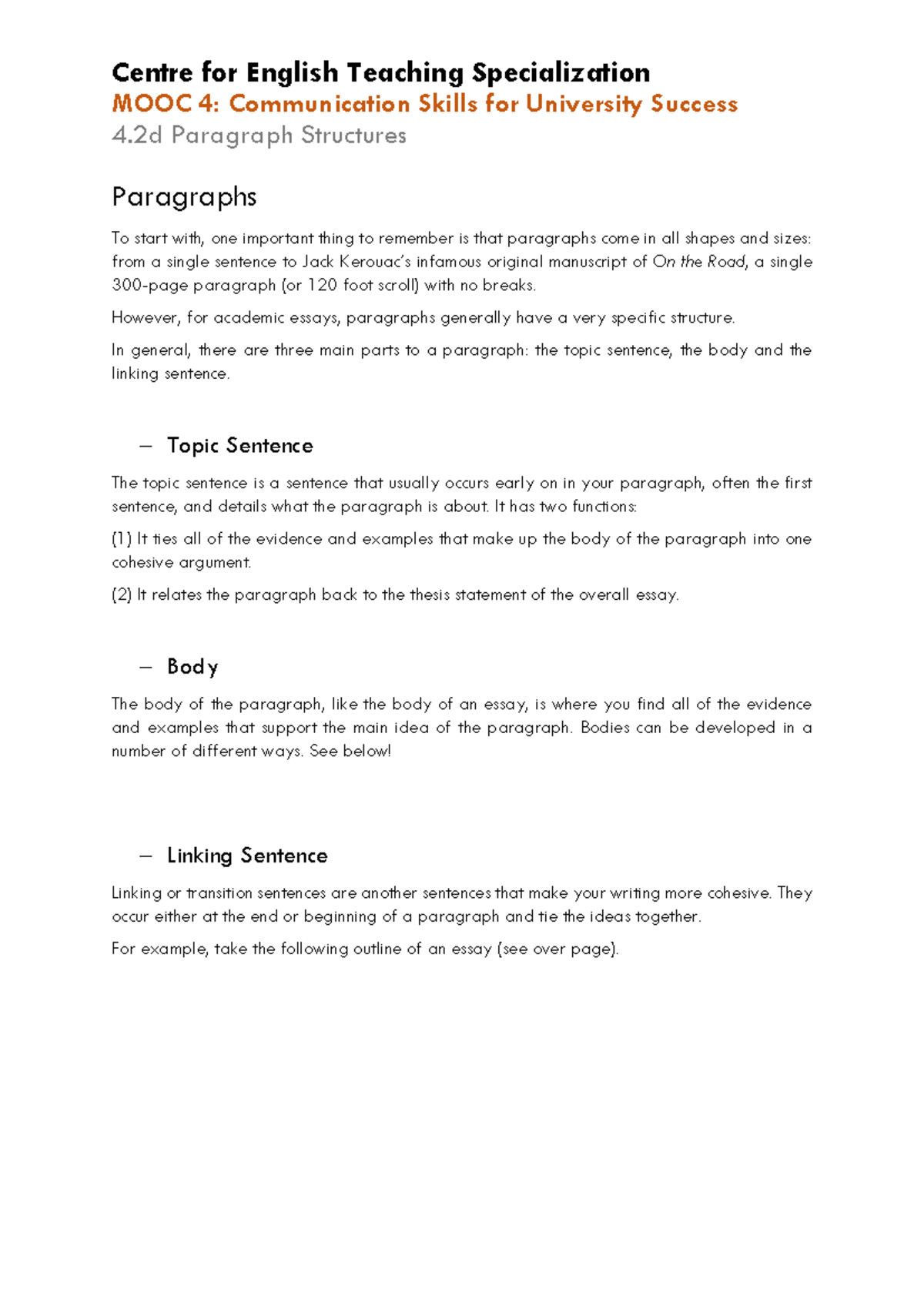 4.2d Paragraphs - ssl101 - MOOC 4: Communication Skills for University ...