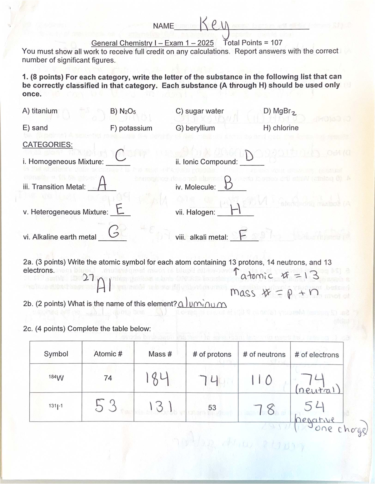 General Chemistry I - Exam 1 - 2025 - Studocu