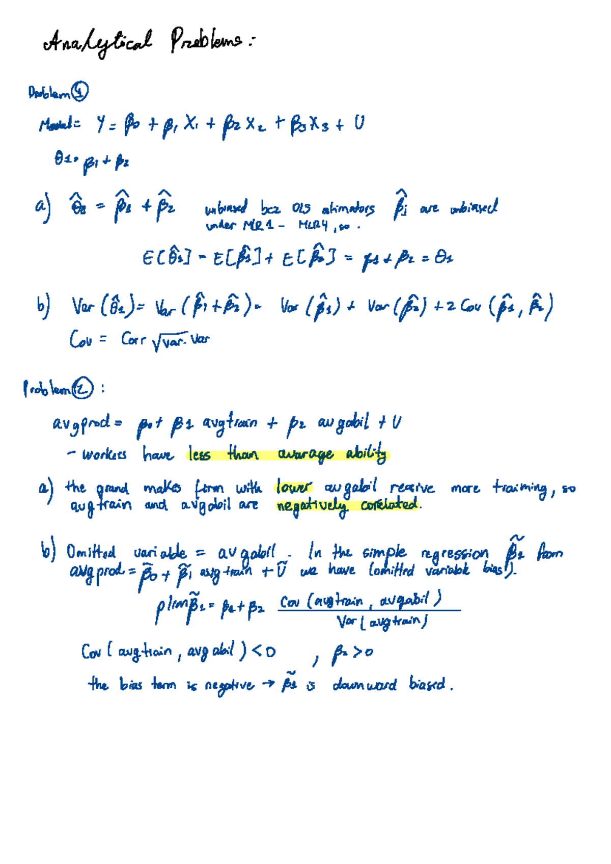 Homework 2 - Solutions to Analytical Problems in Regression Analysis ...