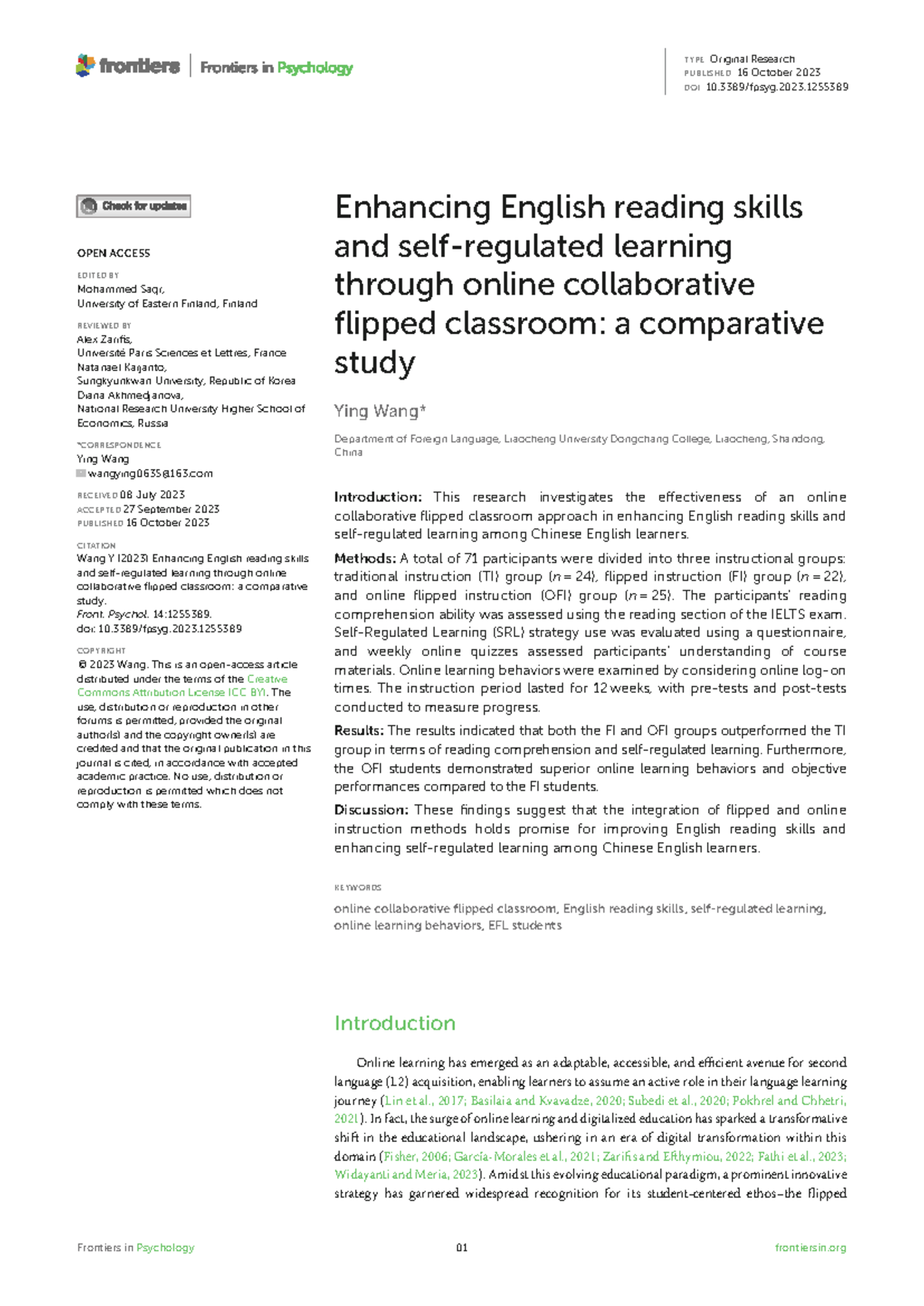Enhancing English Reading Skills via Online Collaborative Flipped ...