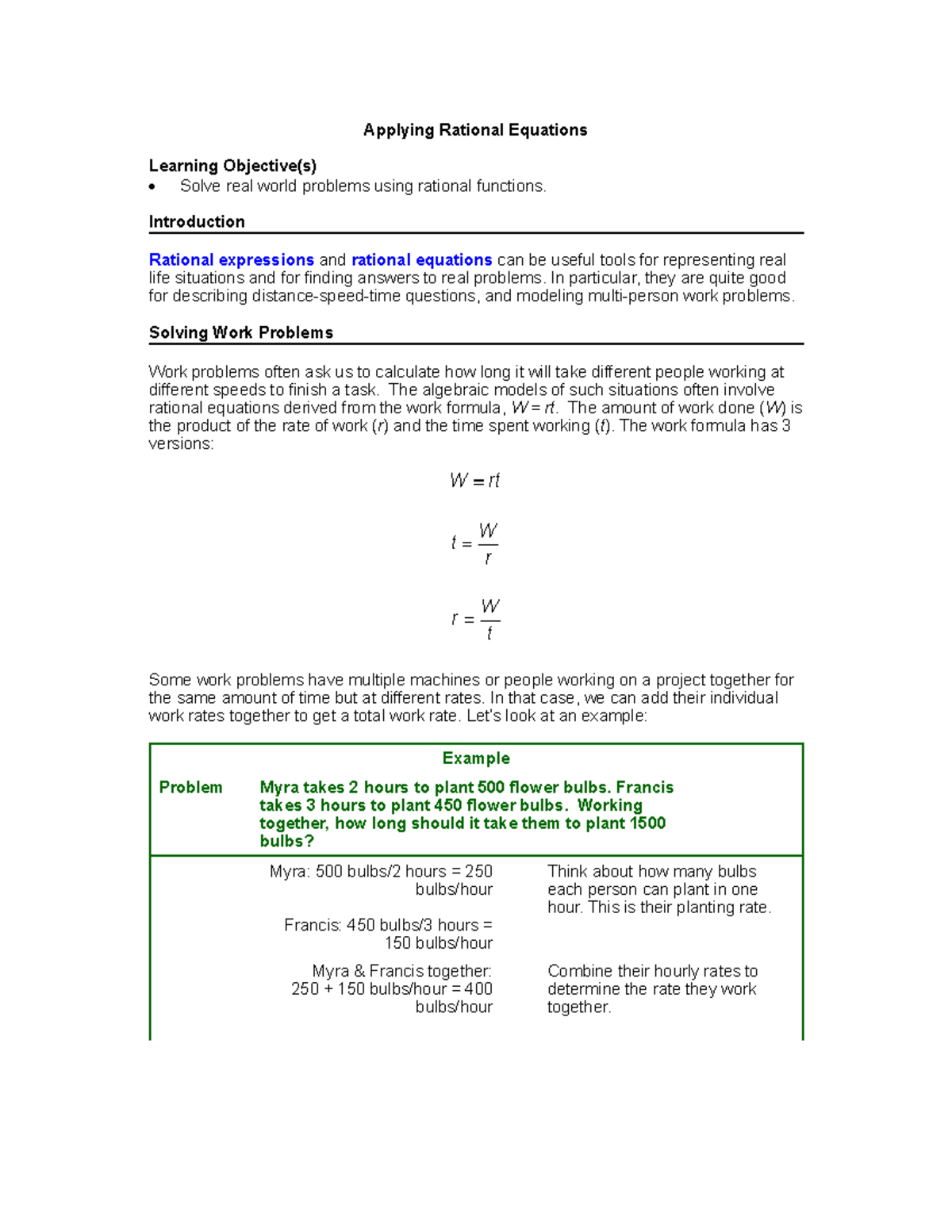 Gen Math W 2M1 - Lecture notes - Applying Rational Equations Learning ...