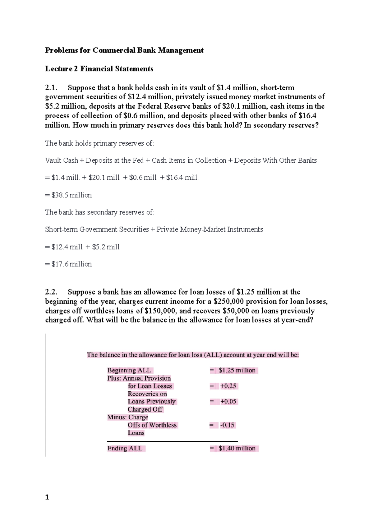 Lecture 2 Financial Statements: 21 Problems for CB Management - Studocu