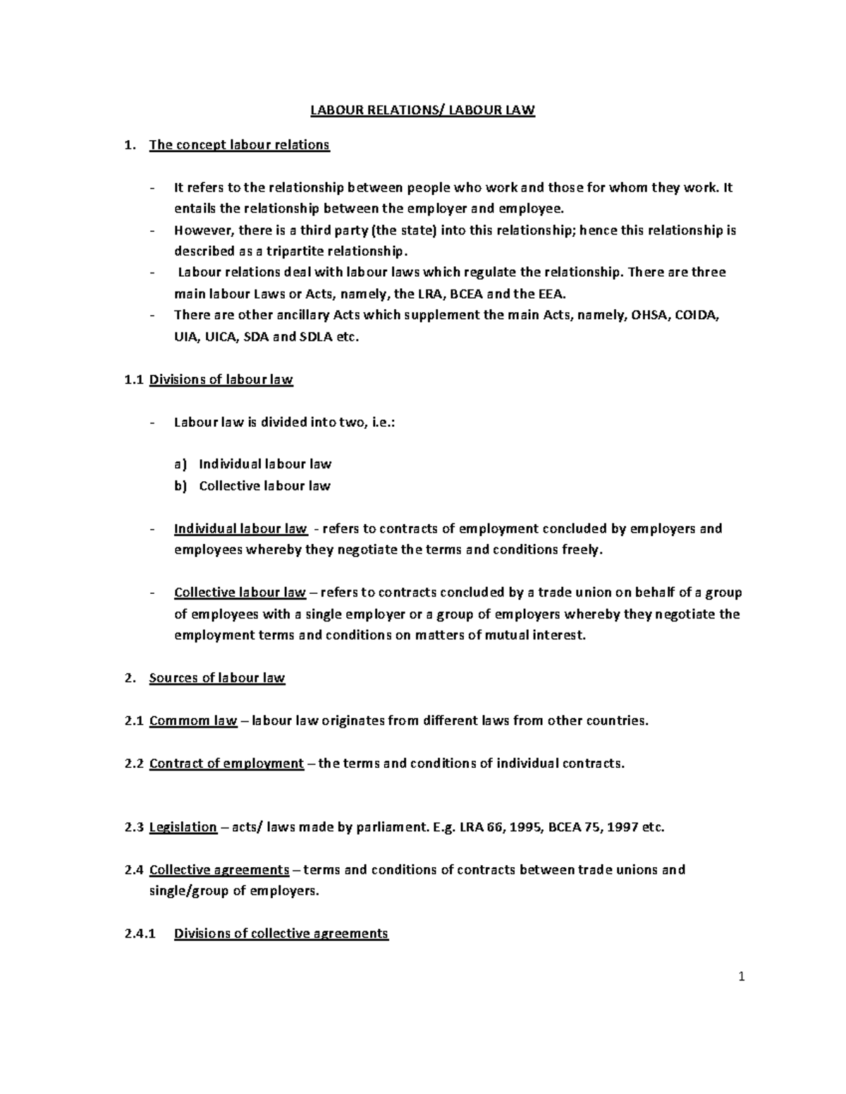 Labour Law Overview: Key Concepts & Acts (LAB 101) - Studocu