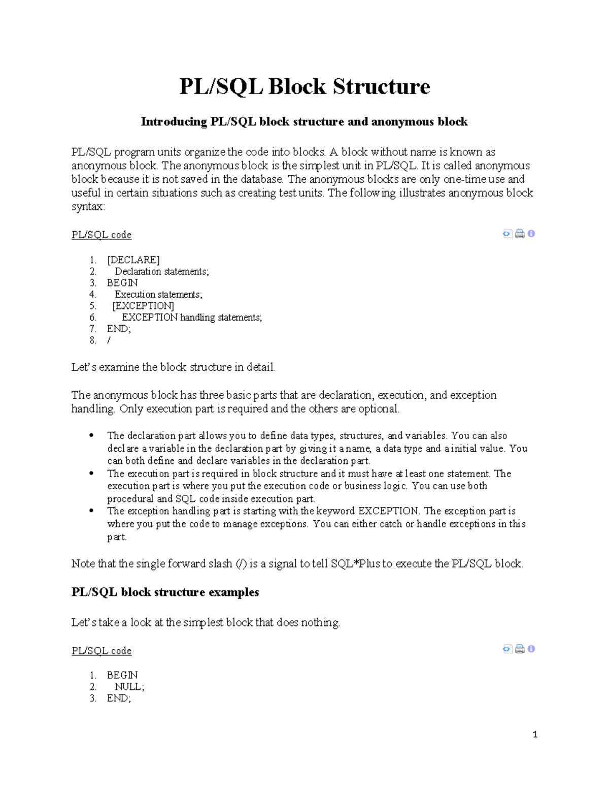 PL-SQL Block Structure & Variables Guide - Studocu