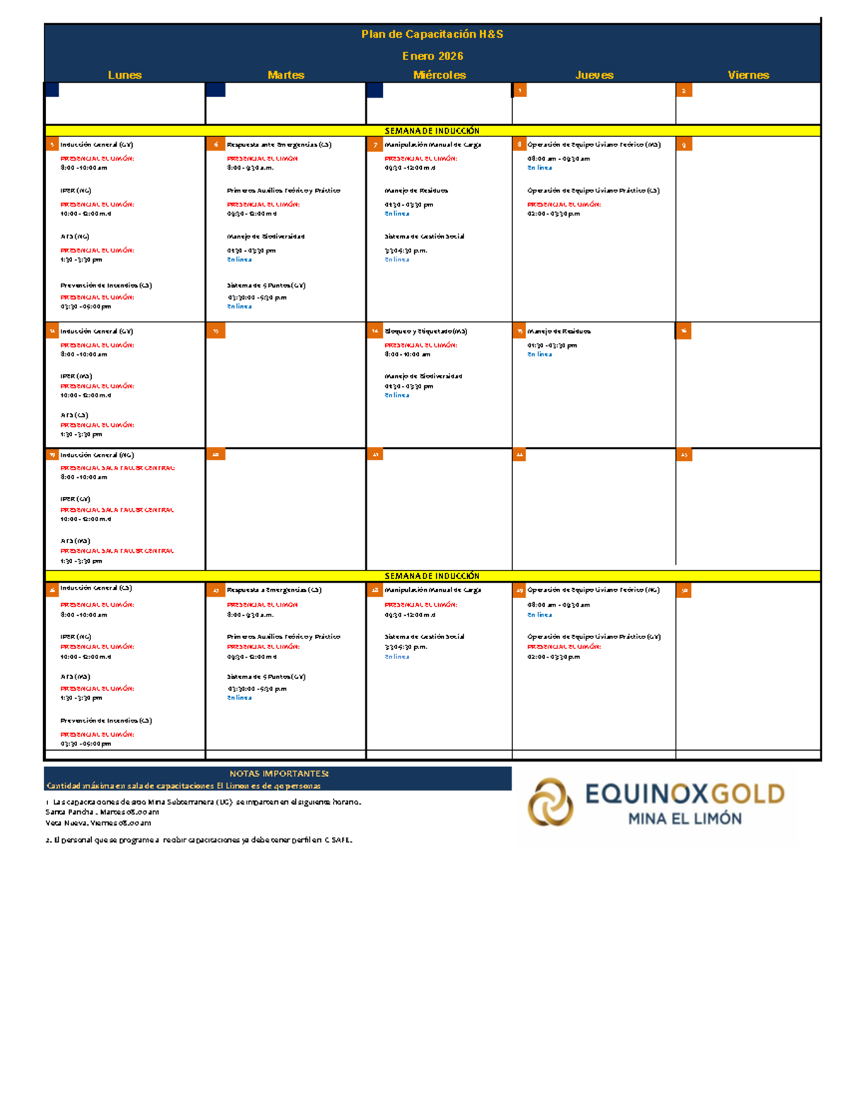 Calendario de Capacitaciones Enero 2026 - Inducción y Cursos - Studocu