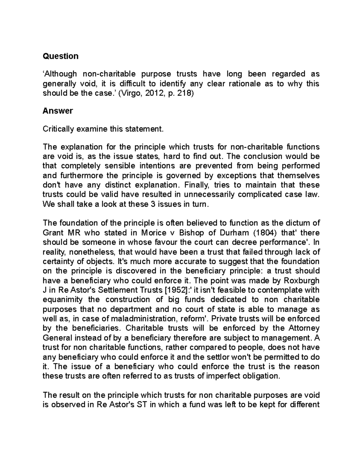 The Beneficiary Principle and Non-Charitable Purpose Trusts Analysis ...
