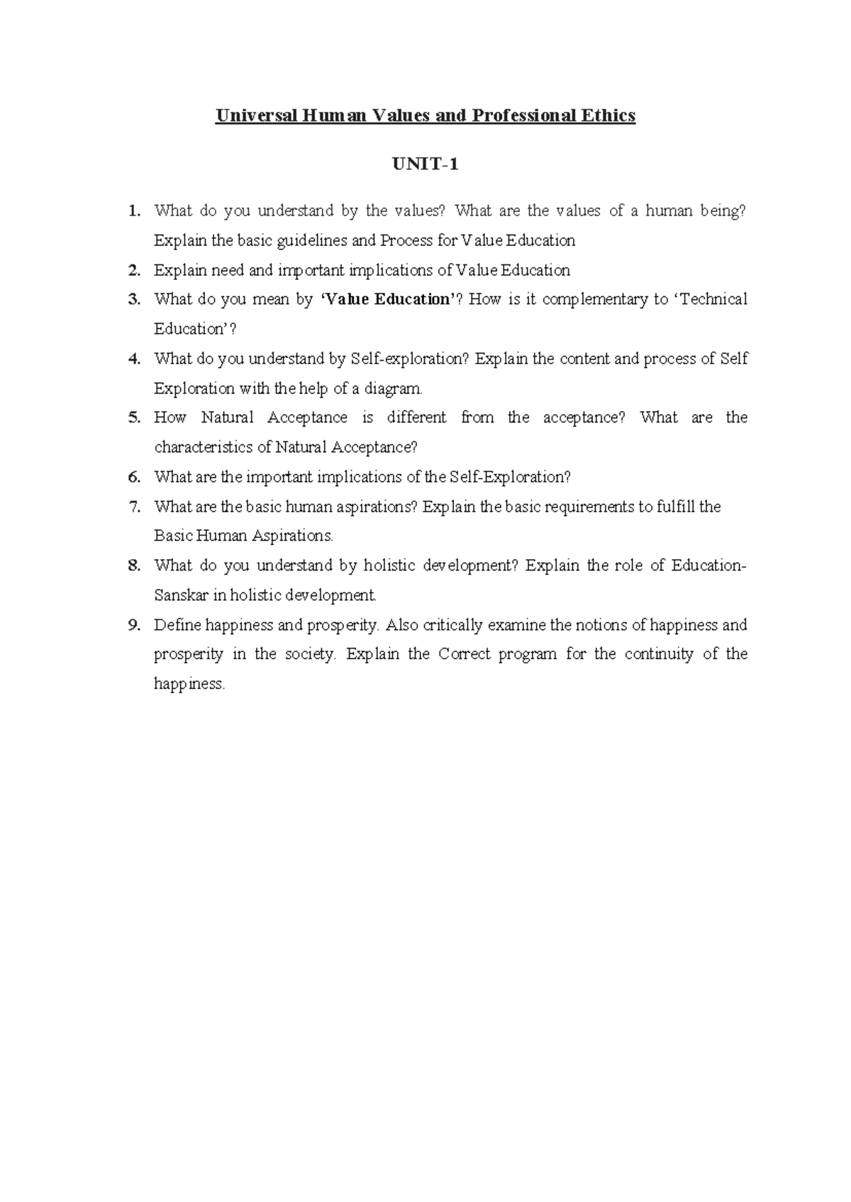 QB - Question Bank - Universal Human Values and Professional Ethics ...