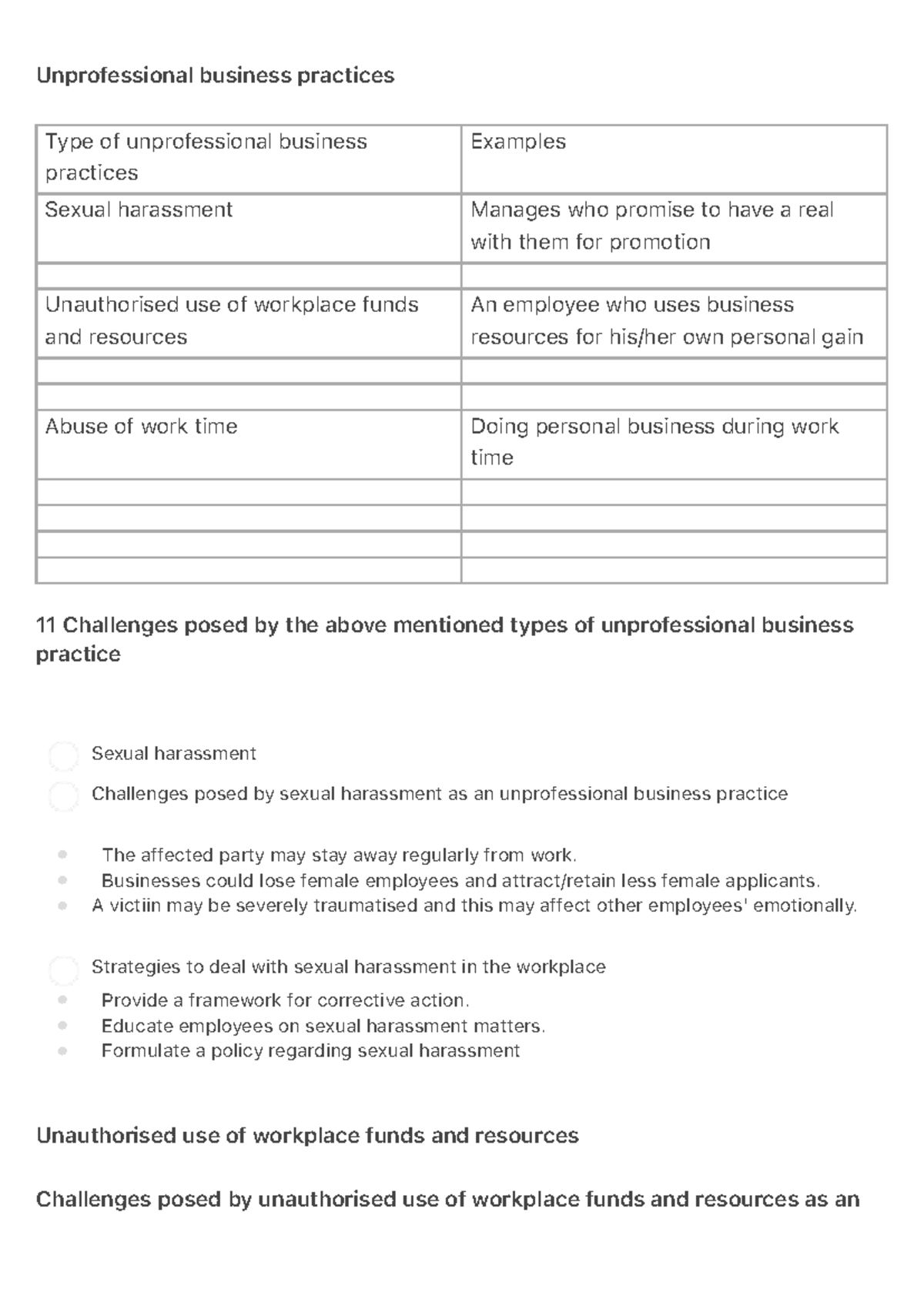 Unprofessional Business Practices: Challenges & Strategies - Studocu