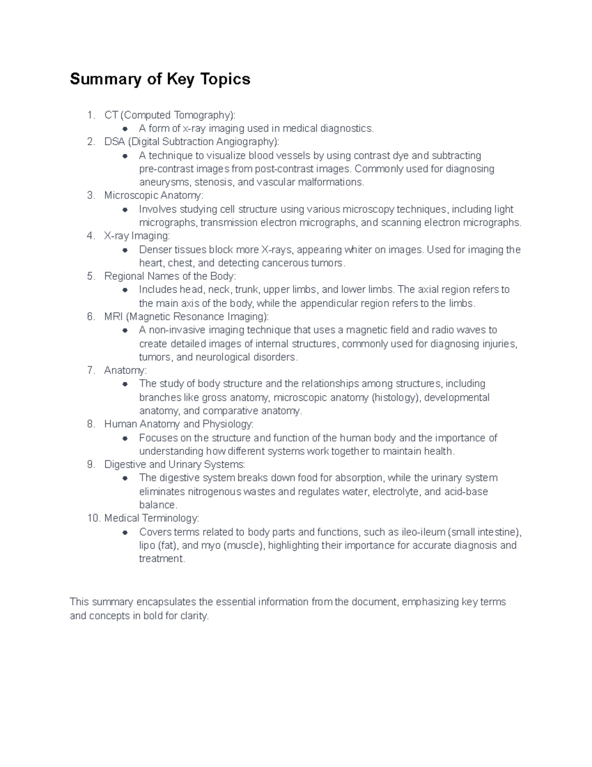 Summary of Key Topics in Human Anatomy and Physiology - 203 - Studocu