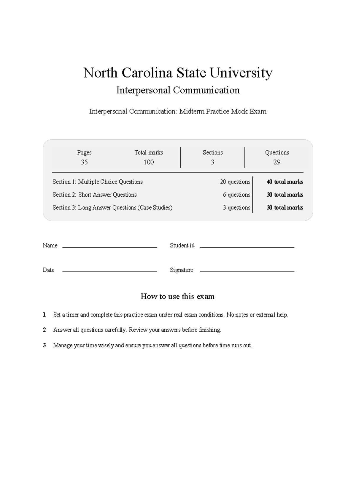 COM 112 Interpersonal Communication: Midterm Practice Exam 2026 - Studocu