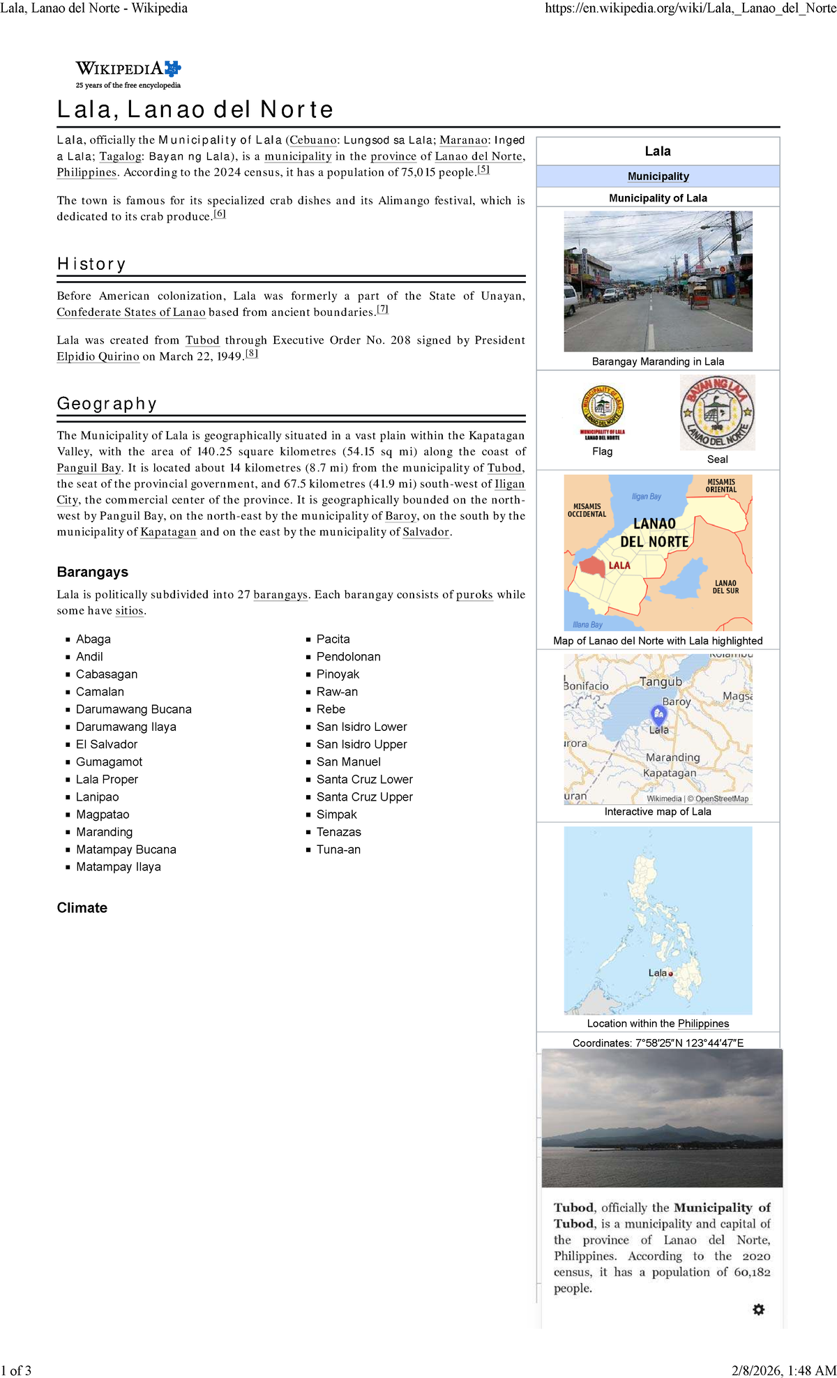 Lala, Lanao del Norte: Overview, History, and Geography - Studocu