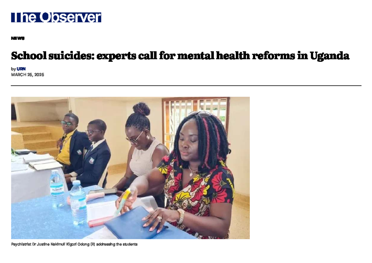 School Suicides & Mental Health Reforms in Uganda - URN 2025 - Studocu