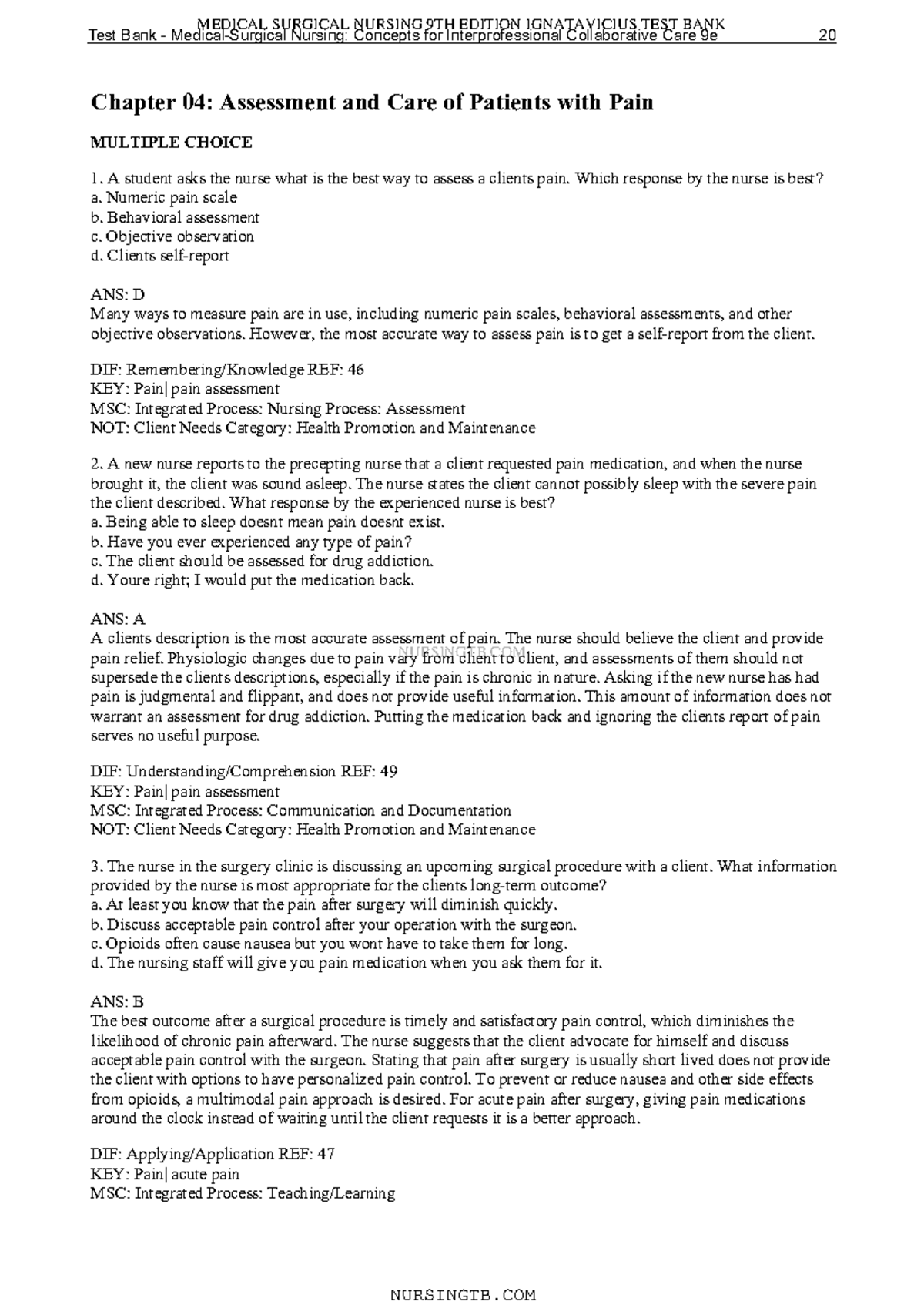 Chapter 04: Pain Assessment and Management Strategies in Nursing - Studocu