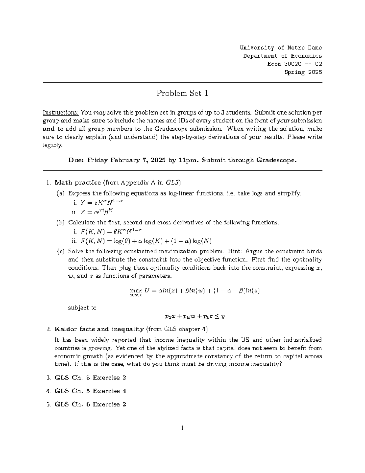 Econ 30020 Problem Set 1 - Spring 2025 Solutions Guide - Studocu