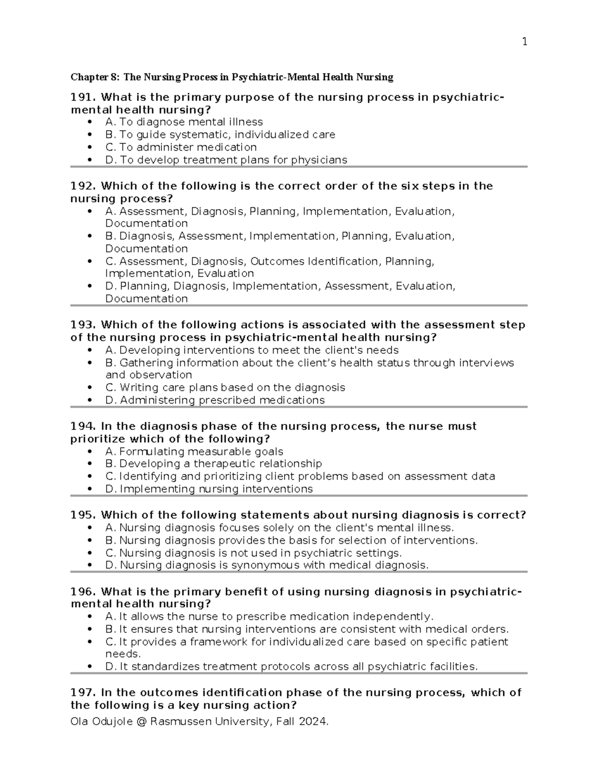 Chapter 8 Review - The Nursing Process in Psychiatric-Mental Health ...
