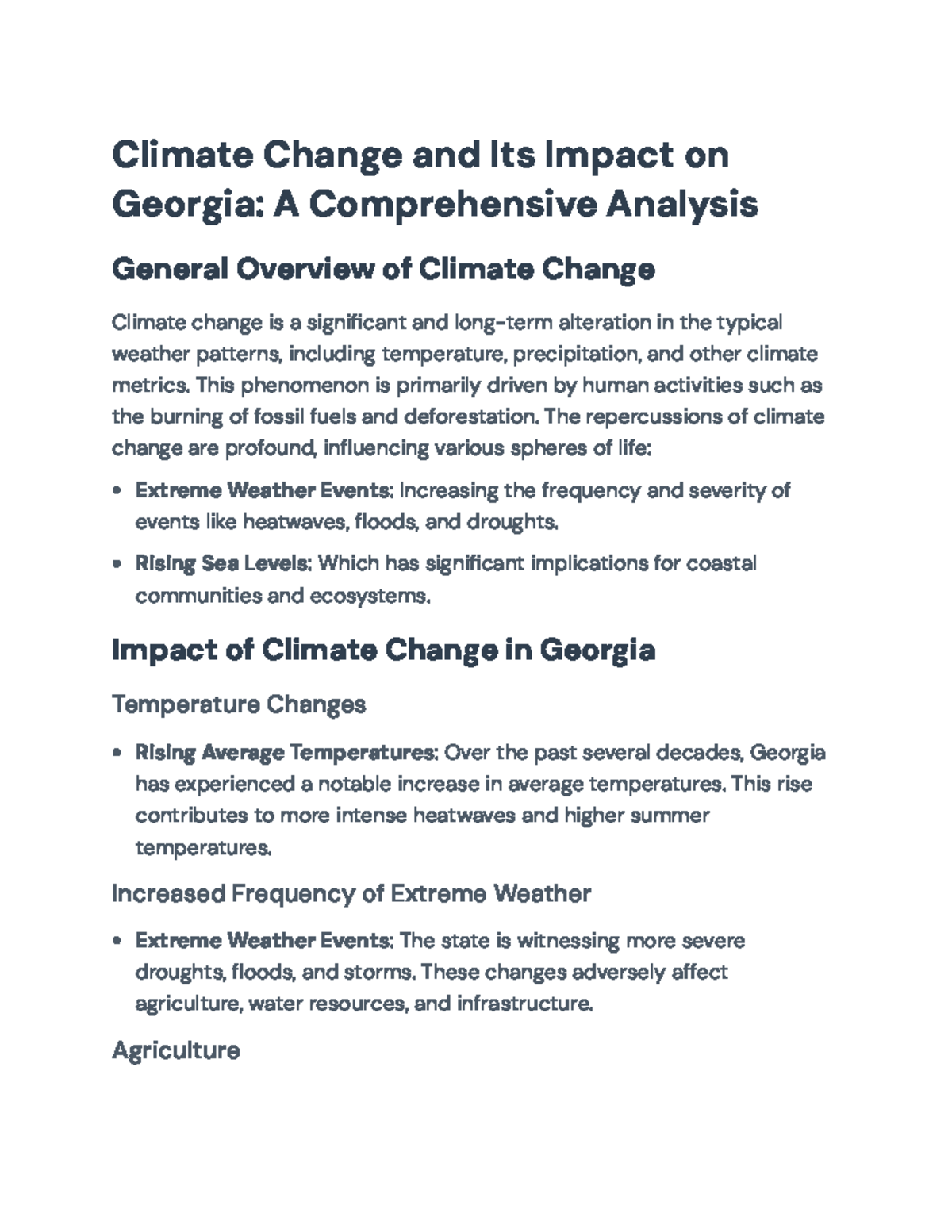 A Comprehensive Analysis of Climate Change Impact in Georgia (GEOG 101 ...
