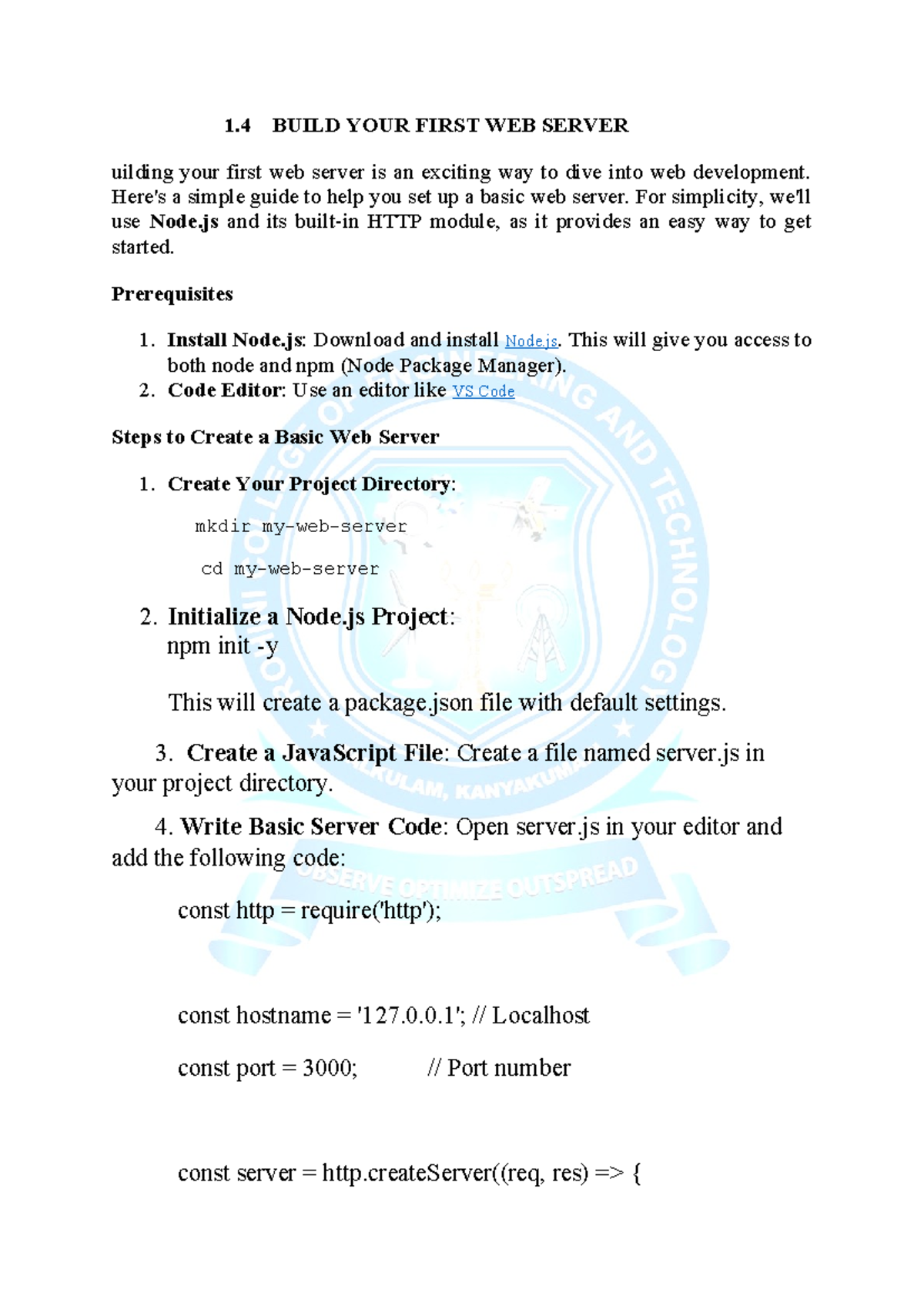1.4 Build Your First Web Server: A Node.js Guide - Studocu