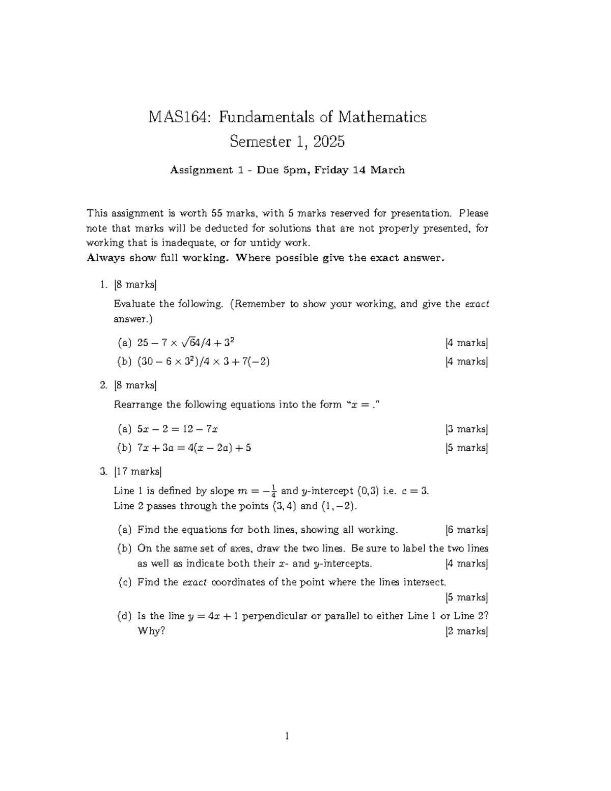 MAS164: Assignment 1 Details for Fundamentals of Mathematics - Studocu