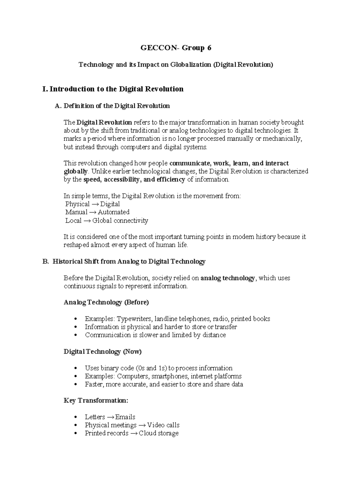 GEC 6: Detailed Notes on Technology's Impact on Globalization - Studocu