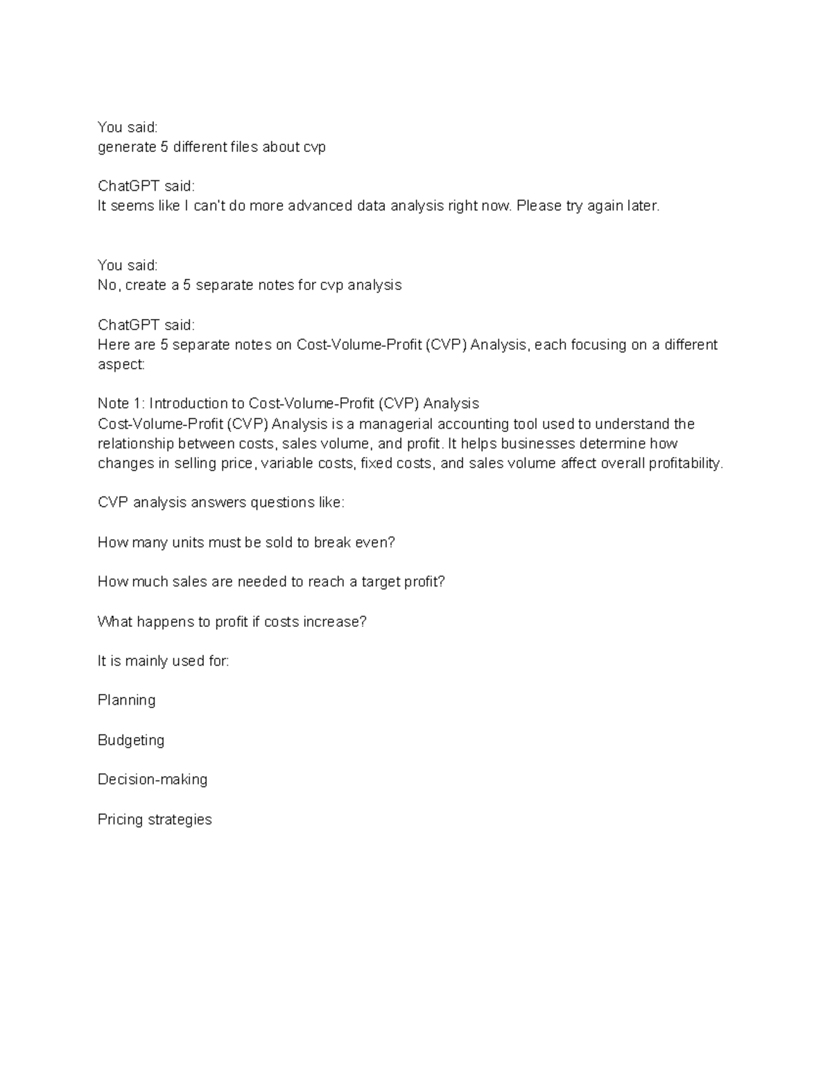 CVP Analysis Notes - Quick Reference for StratCost - Studocu