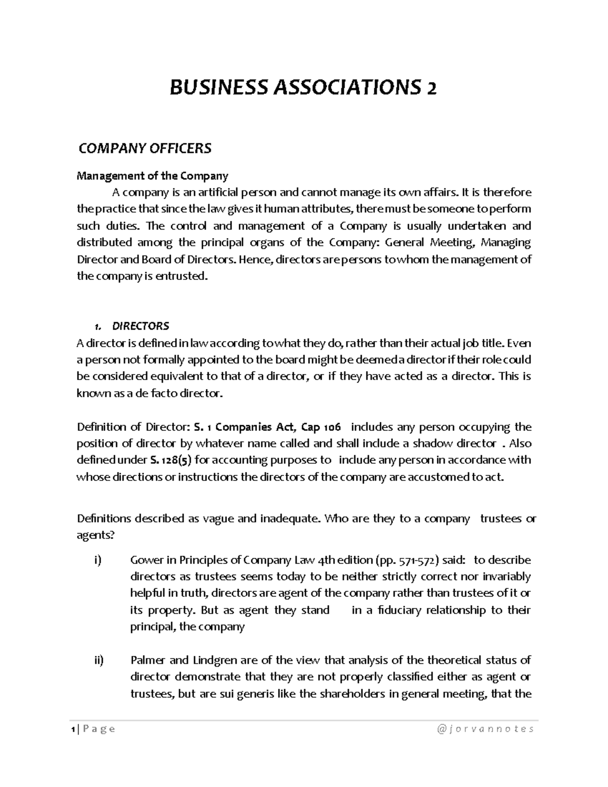 Business Associations 2: Company Officers and Management Overview - Studocu