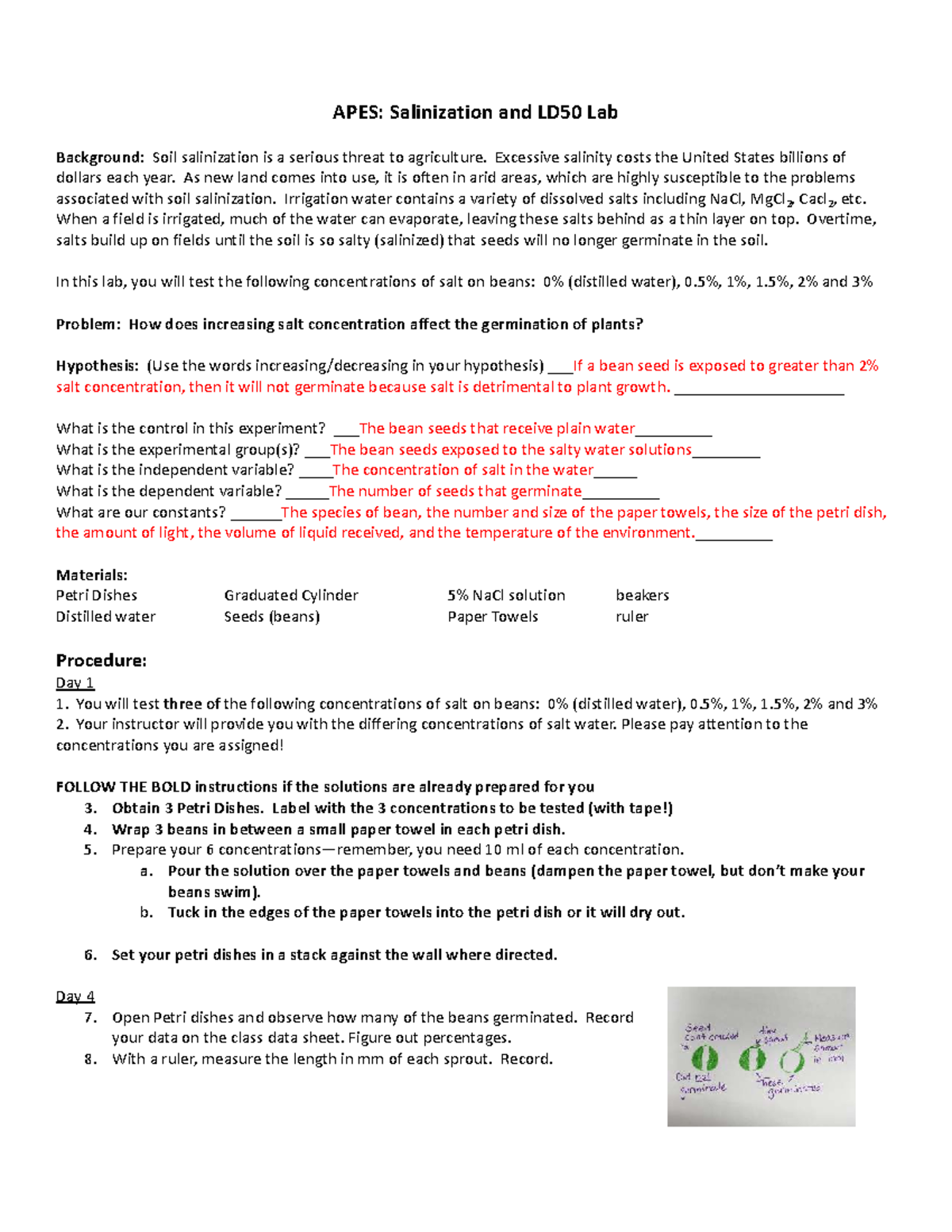 LD50 Lab Report: Effects of Salt Concentration on Bean Germination ...