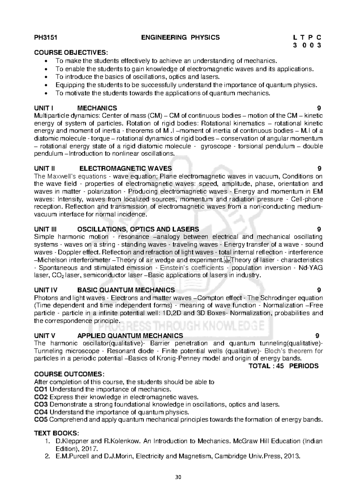 PH3151 Engineering Physics Course Notes: Mechanics, Waves, and Quantum ...