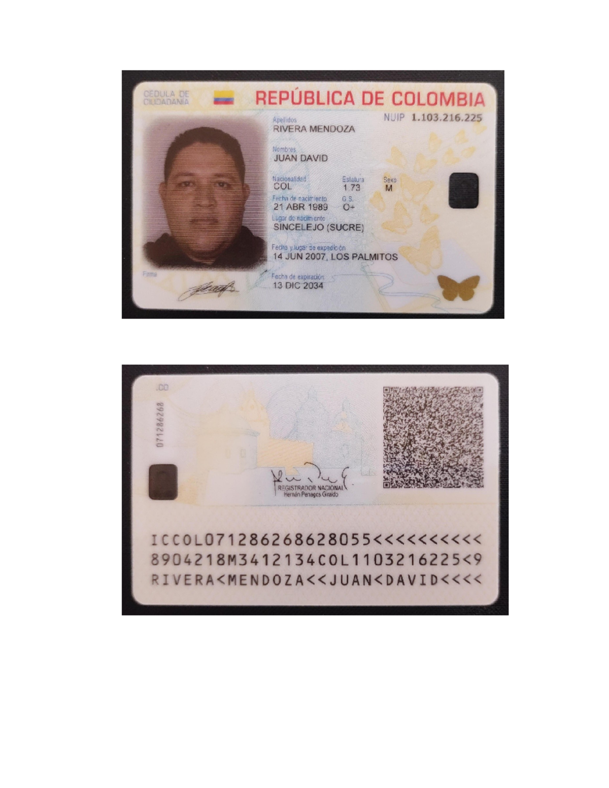 Preparación de Cédula de Ciudadanía - Colombia (NUIP: 1.103.216.225 ...