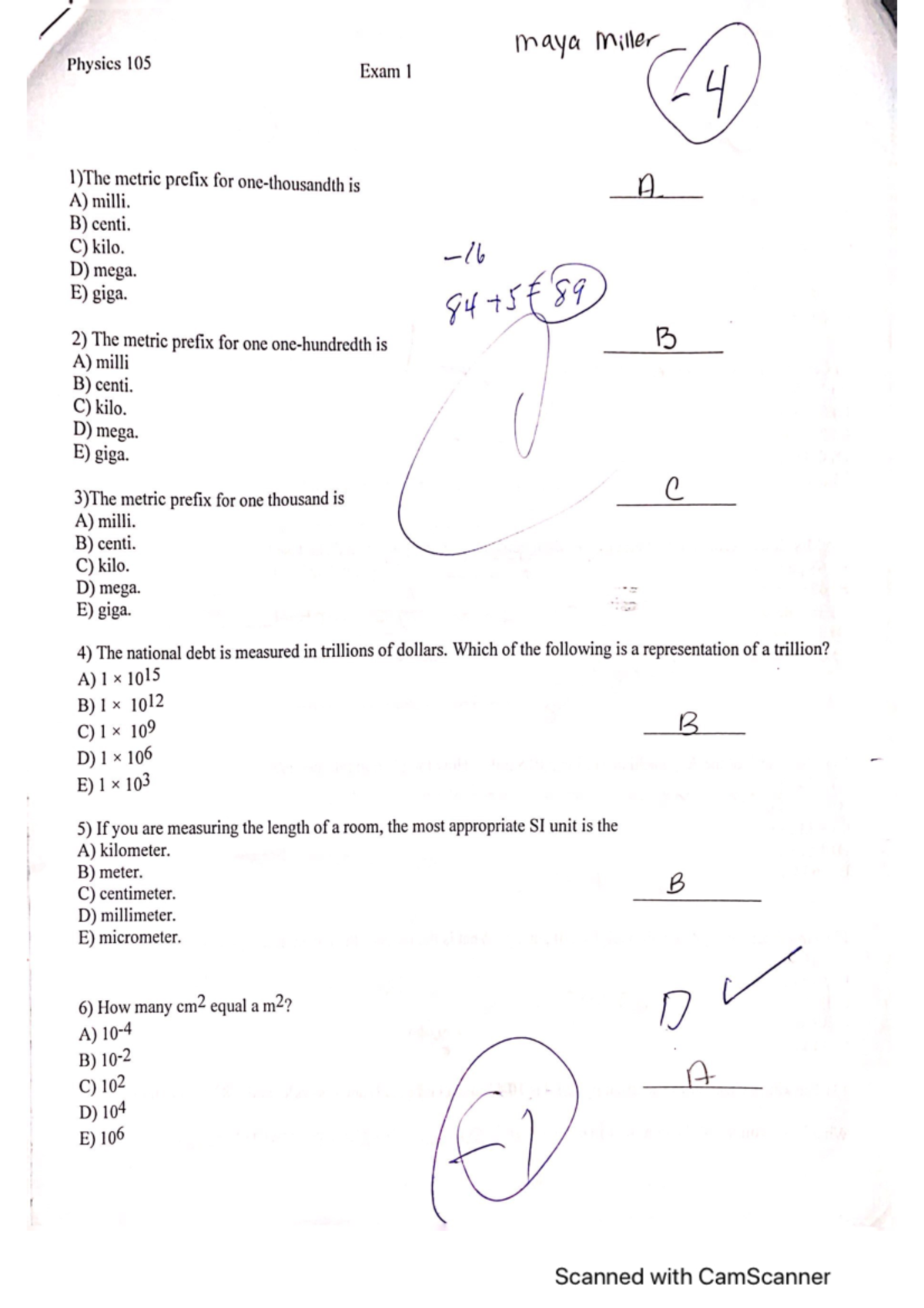 phy 105 exam one - maya Miller Physics 105 Exam 1 24 1) The metric ...