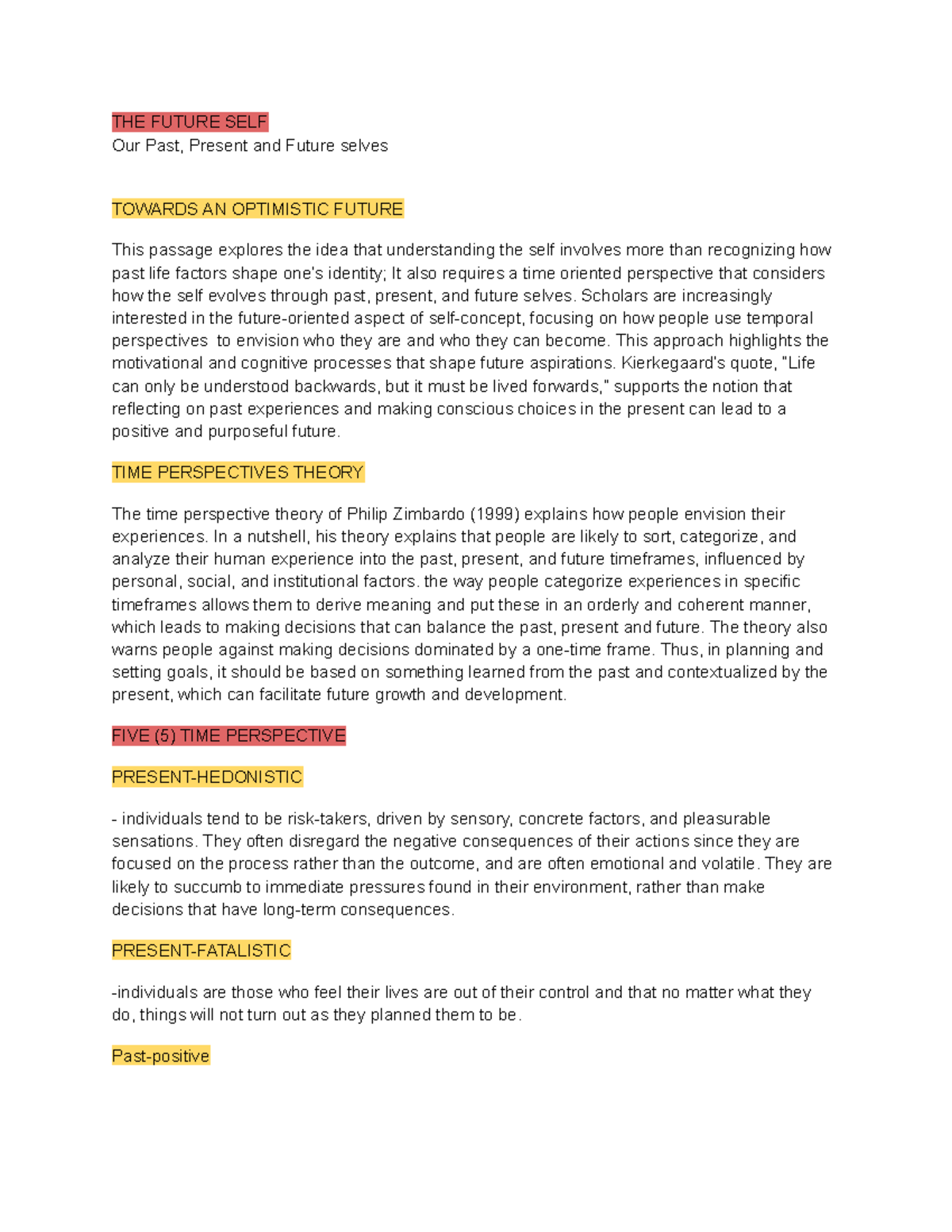 PSY101 - Understanding the Future Self: A Time Perspective Analysis ...