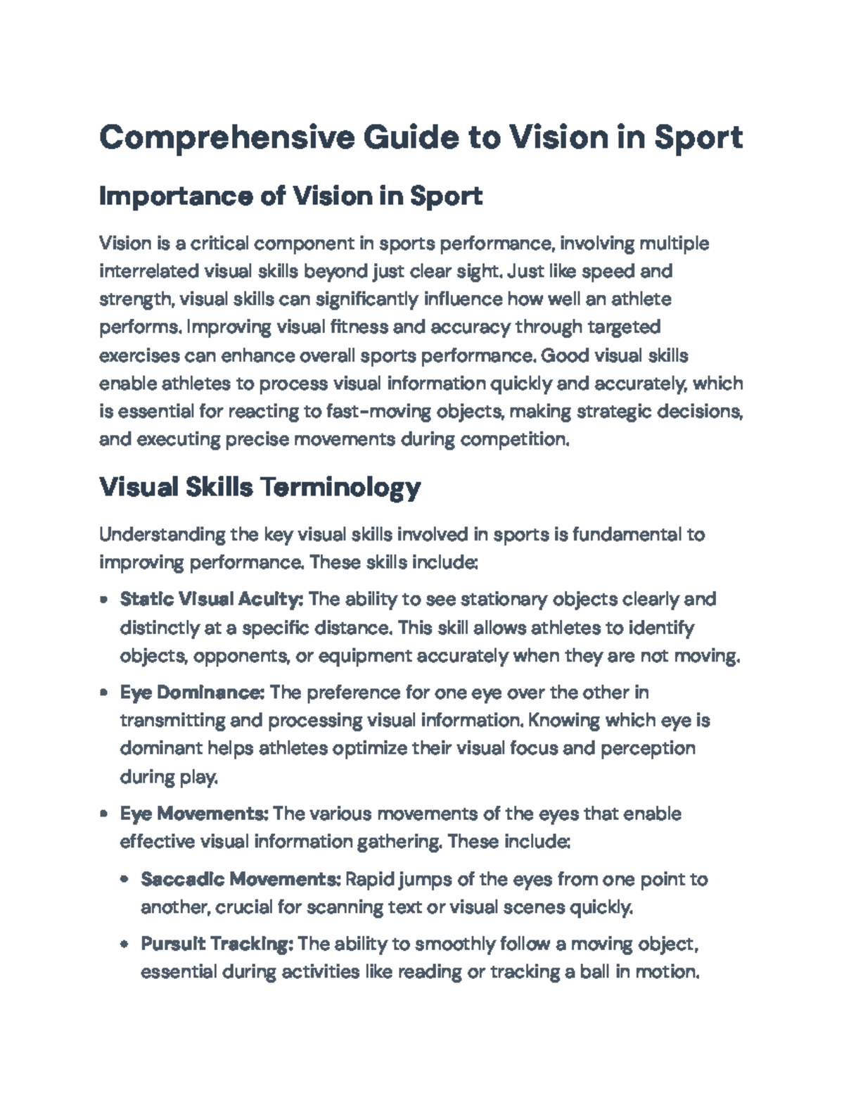 Comprehensive Guide to Visual Skills in Sports Performance (SPRT 101 ...