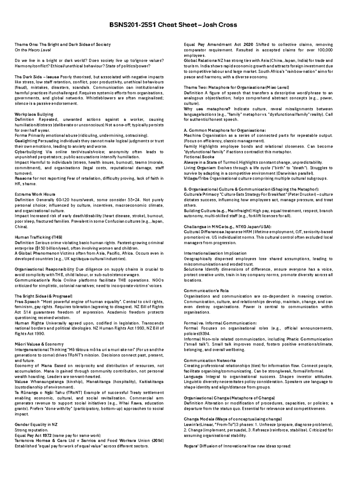 Exam Cheat Sheet: Josh Cross Theme One - Bright & Dark Sides of Society ...