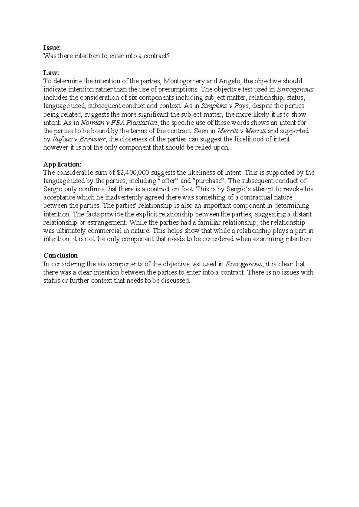 LLB202 - Contracts - Task A Analysis: Intention & Consideration - Studocu