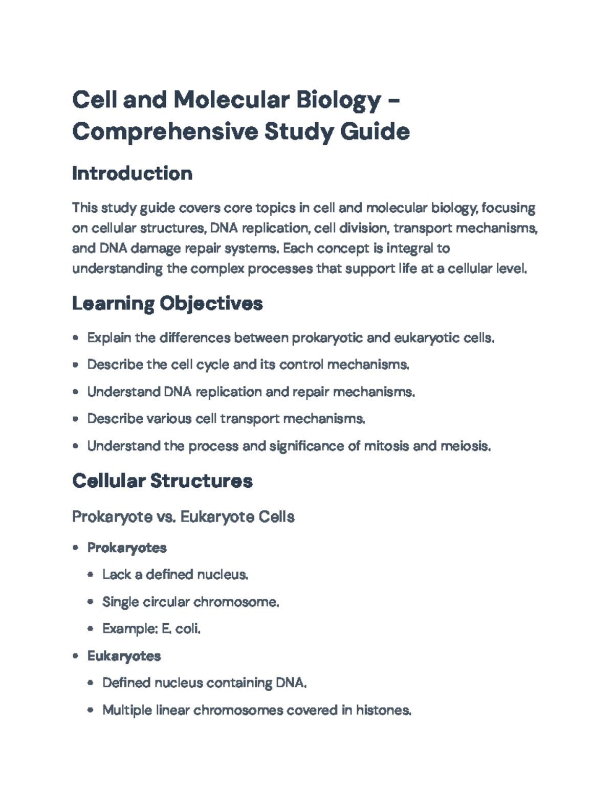 Cell and Molecular Biology - Study Guide for Final Exam (Prep) - Studocu