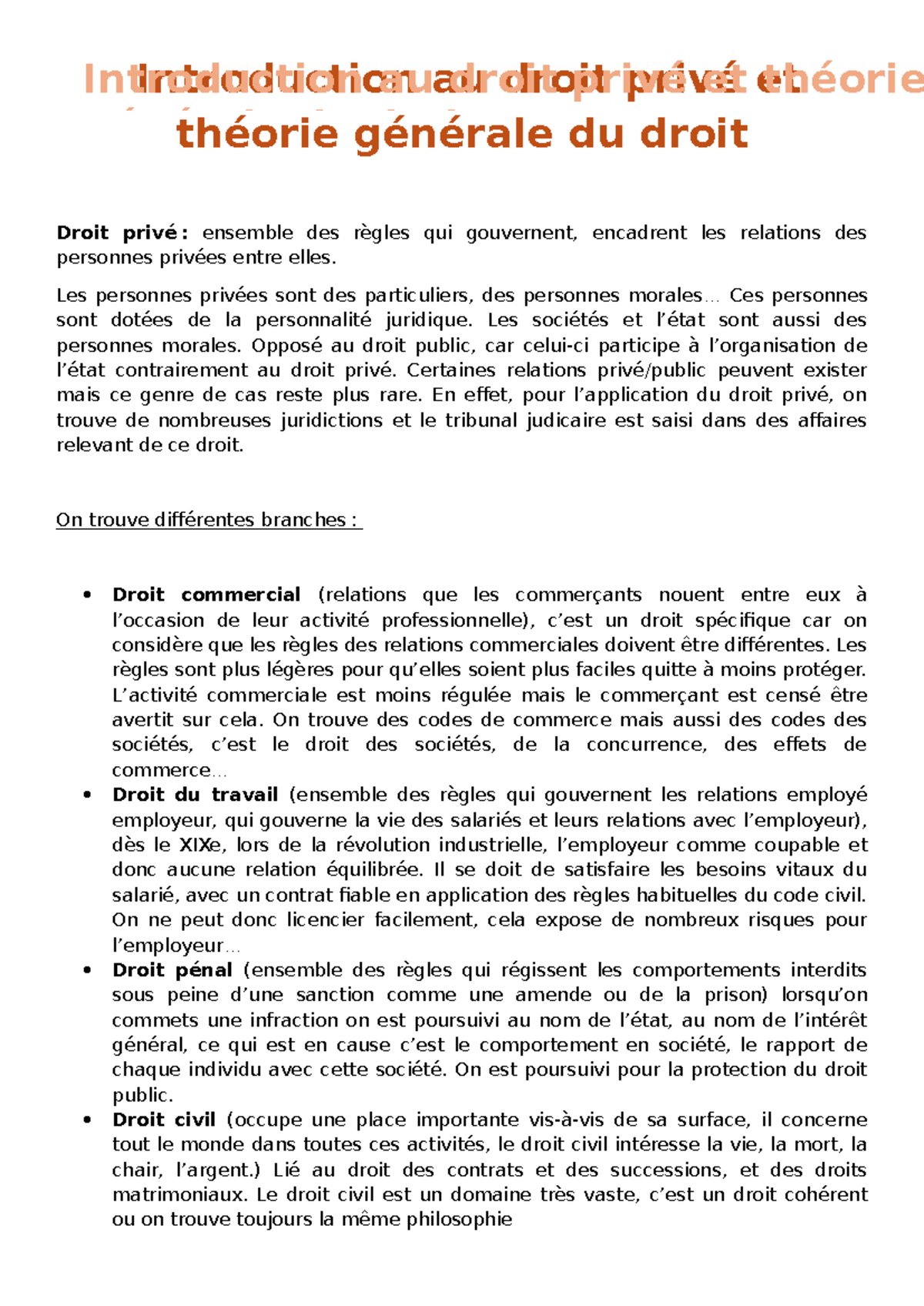 Introduction au Droit Privé et Théorie Générale du Droit - CHAPITRE 1 ...