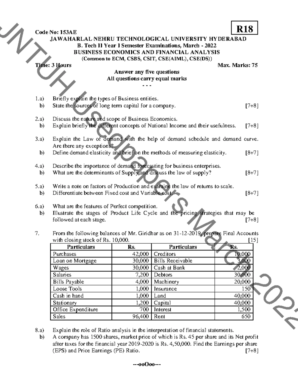 R18 BEFA - Previous Year Question Paper for Business Economics ...