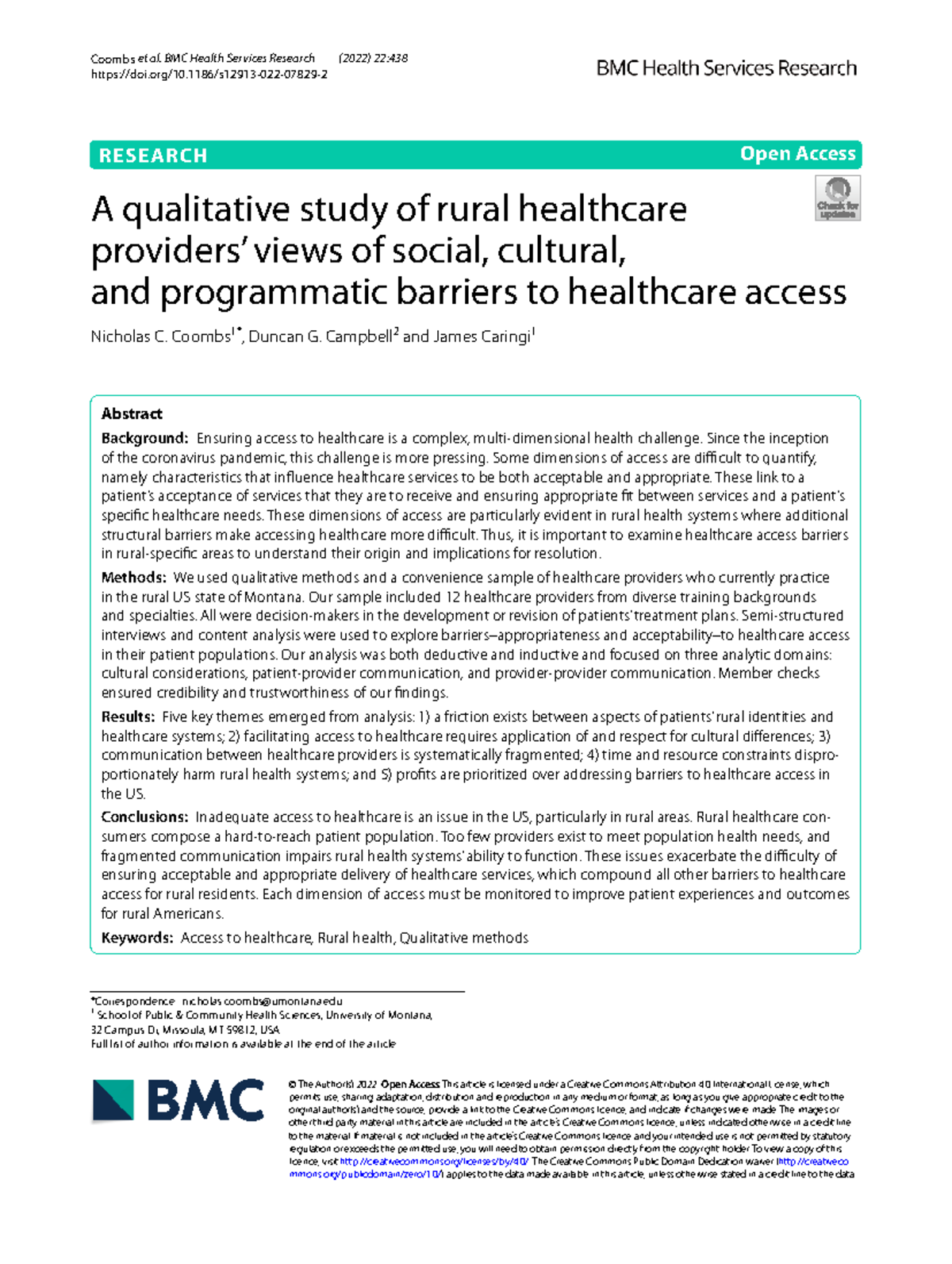 Barriers to Healthcare Access in Rural Montana: A Qualitative Study ...