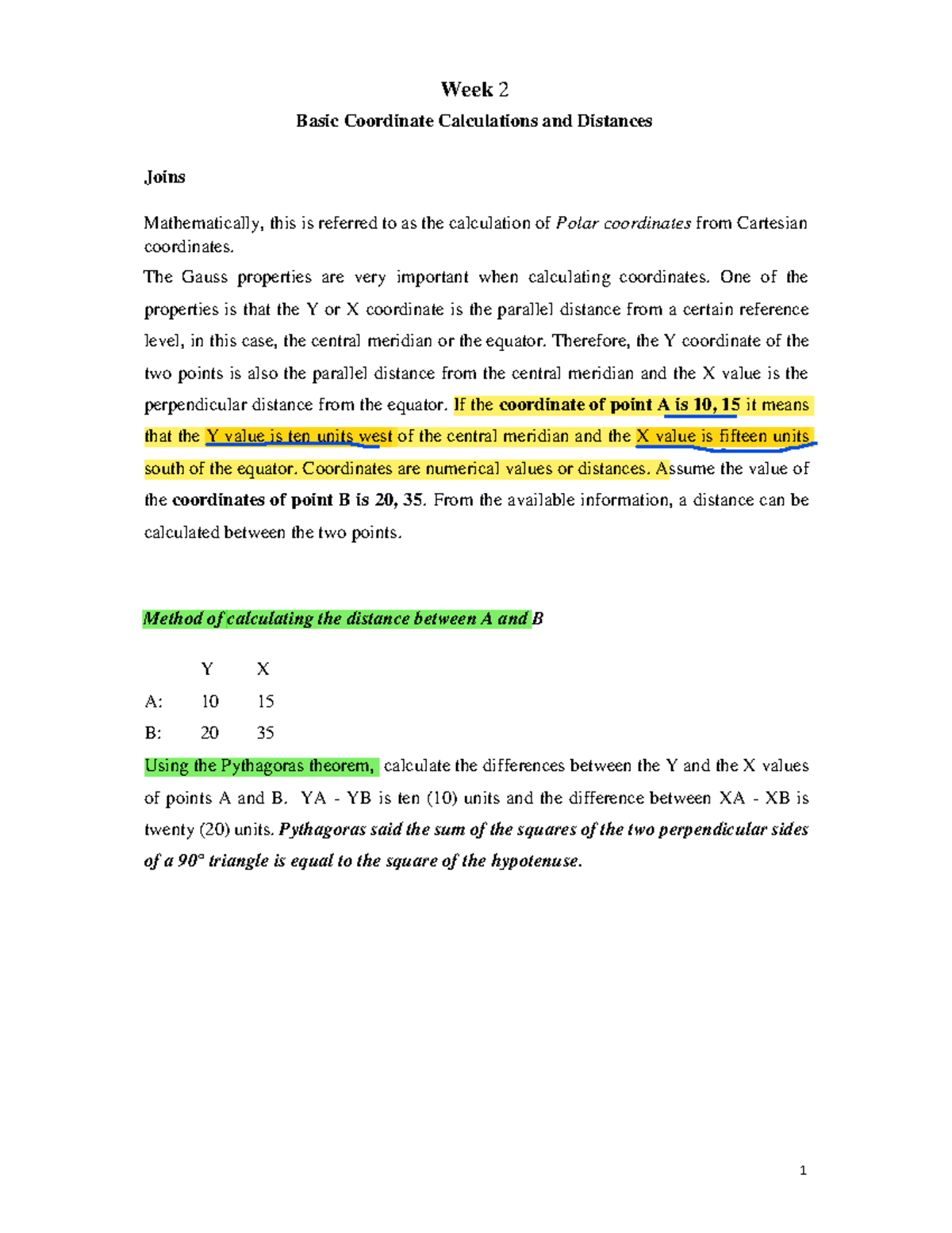 Week 2 - Basic Calculations for Coordinates & Distances in GIS - Studocu