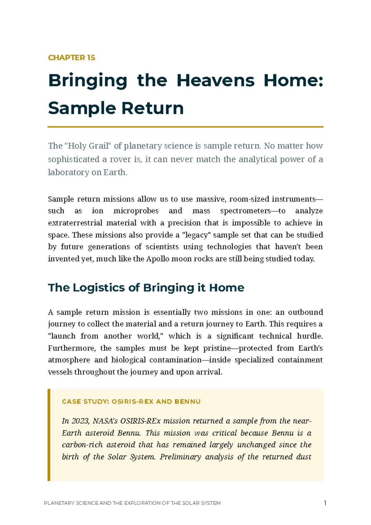 CHAPTER 15: Sample Return Missions in Planetary Science - Studocu
