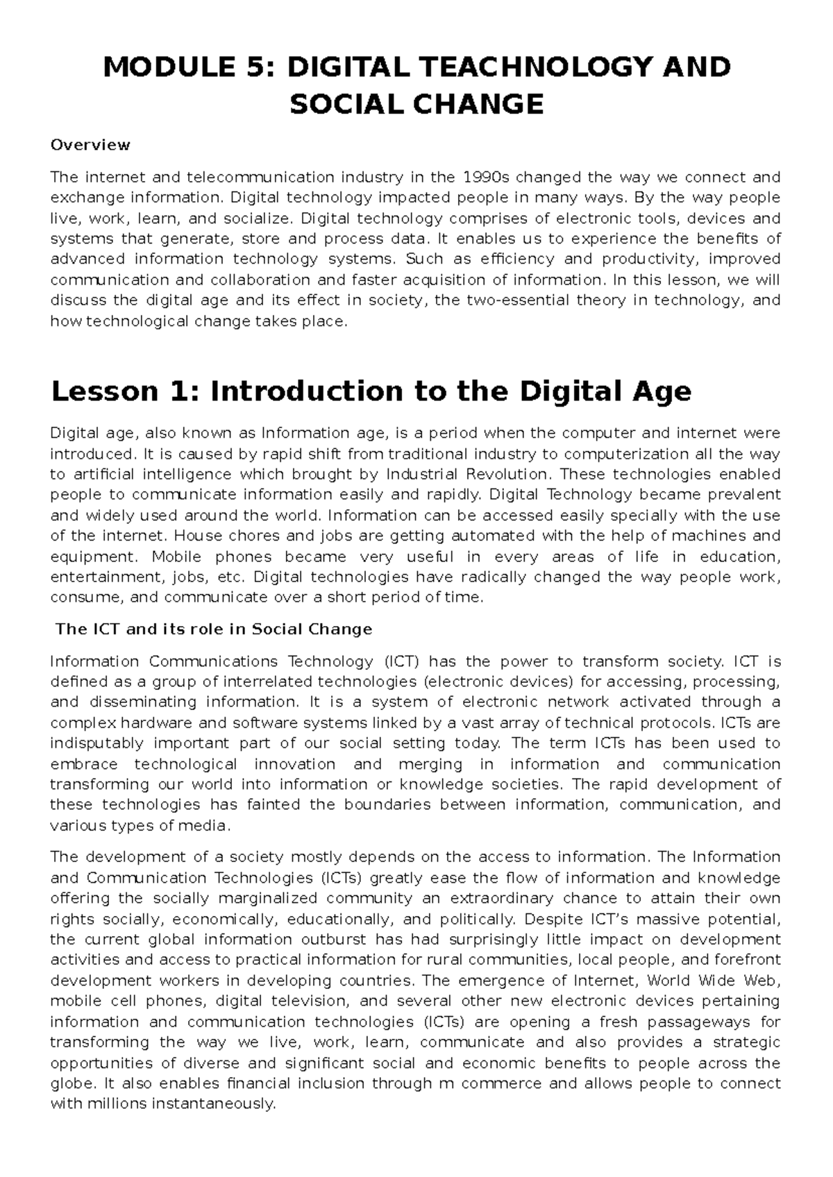 Module 5: Living in the IT Era - Digital Technology & Social Change ...