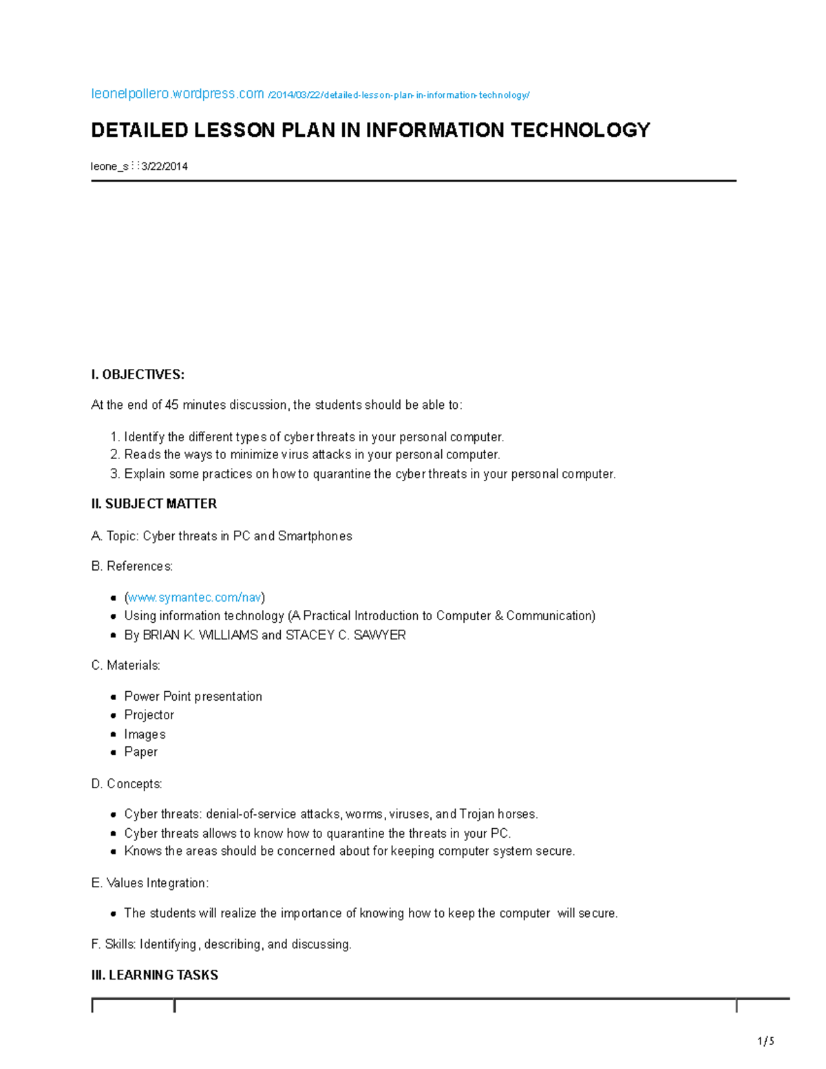 Detailed Lesson Plan on Cyber Threats in IT - BSE-EMT 3F - Studocu
