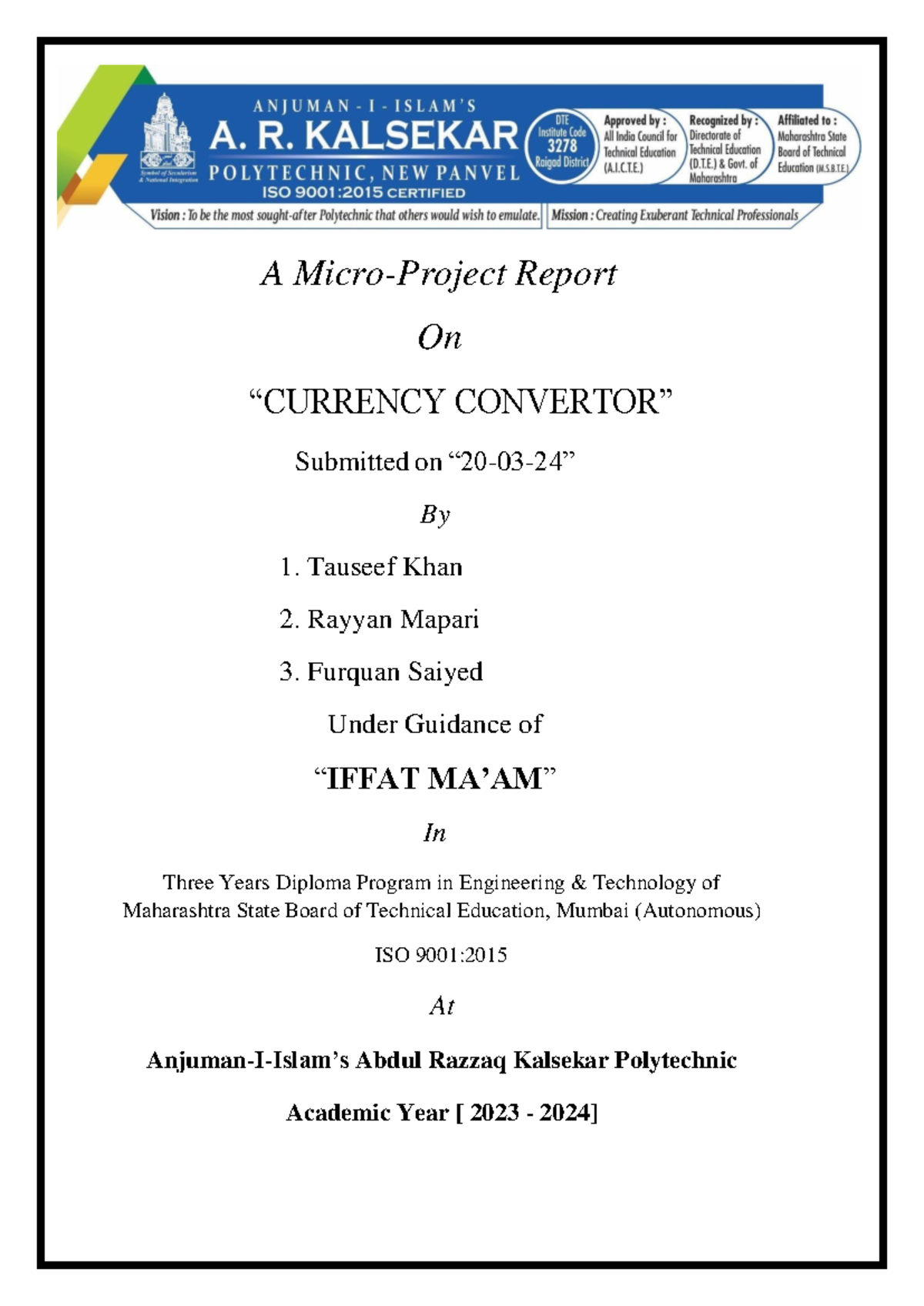 Micro-Project Report: Currency Converter Using Java (DIP-2023) - Studocu