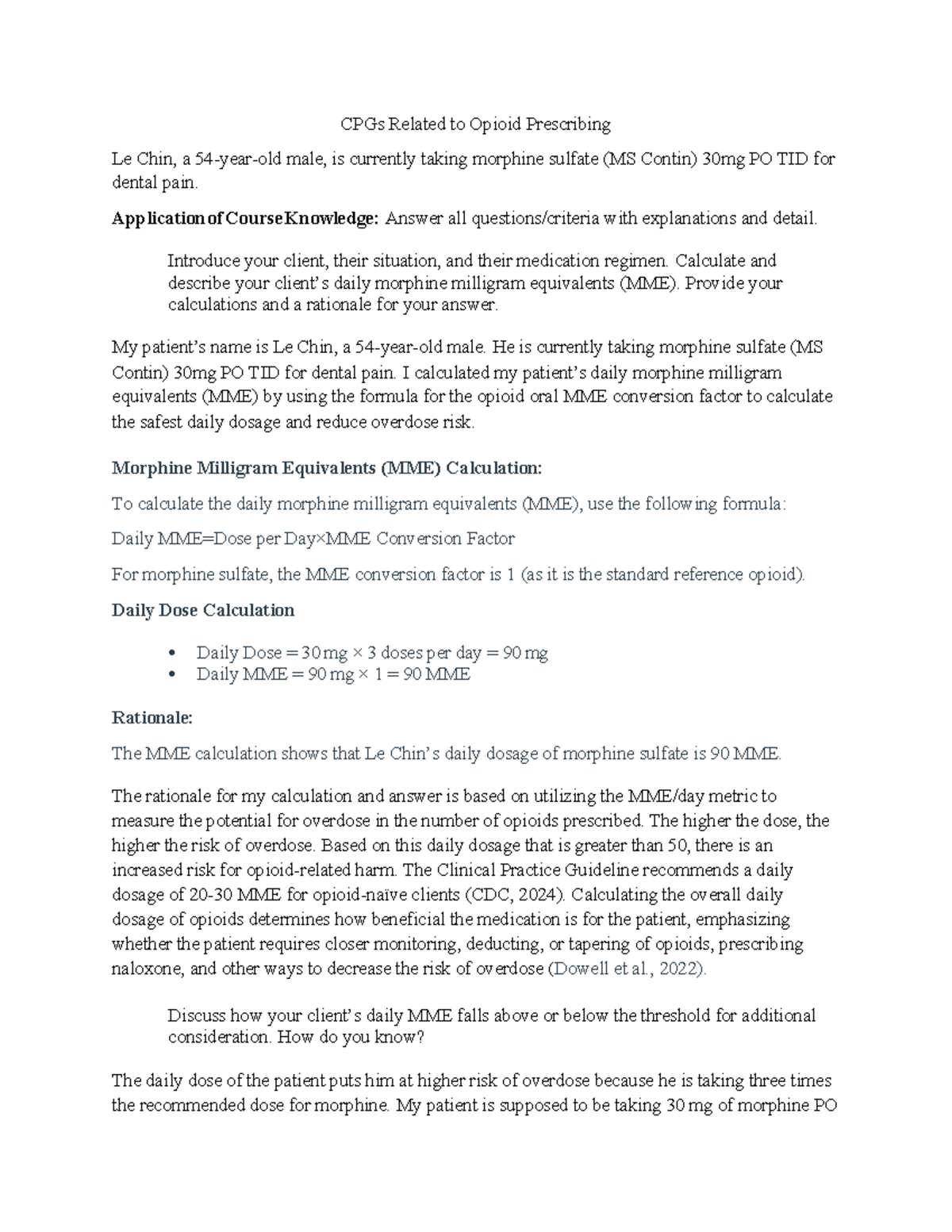 CPGs for Opioid Prescribing: MME Calculation & Patient Assessment - Studocu