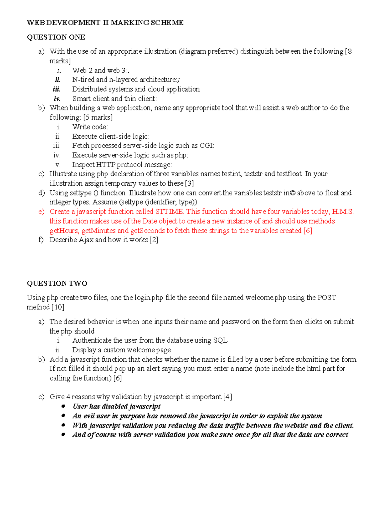 WEB Development II PAST EXAM QUESTIONS & MARKING SCHEME - Studocu