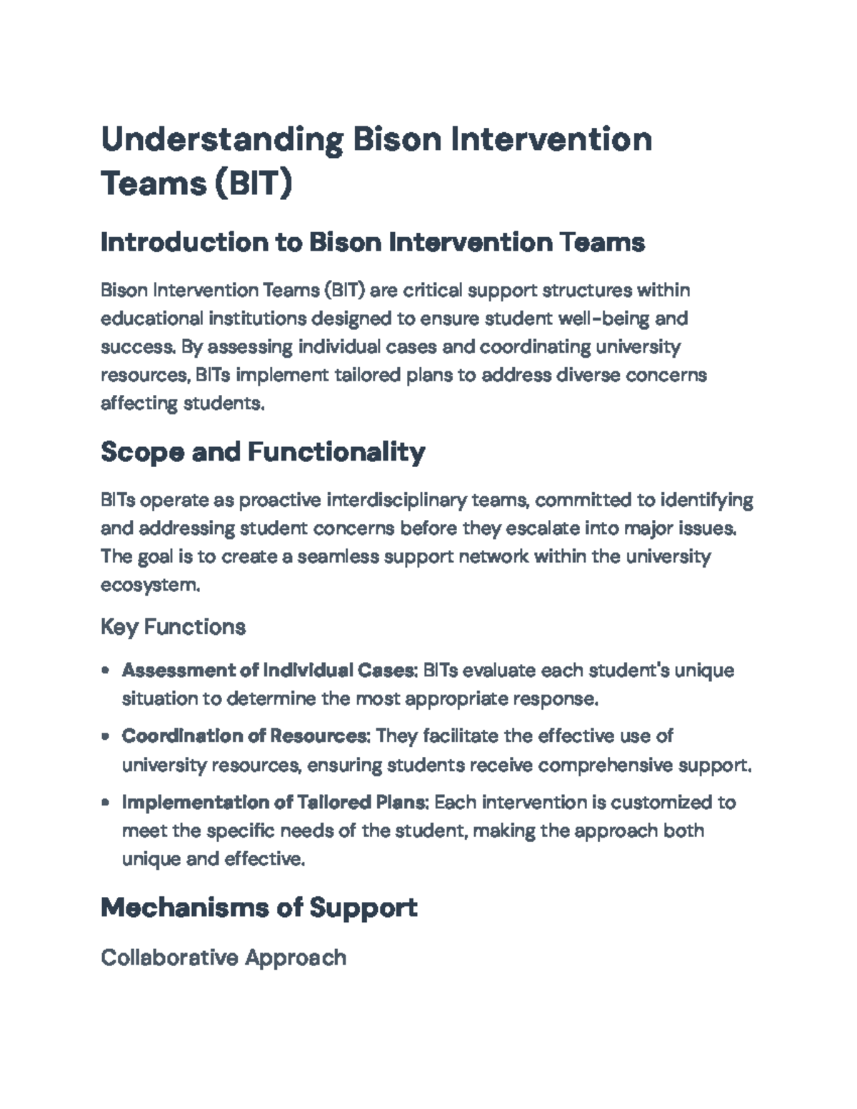 Bison Intervention Teams (BIT) Overview: Support and Success in ...