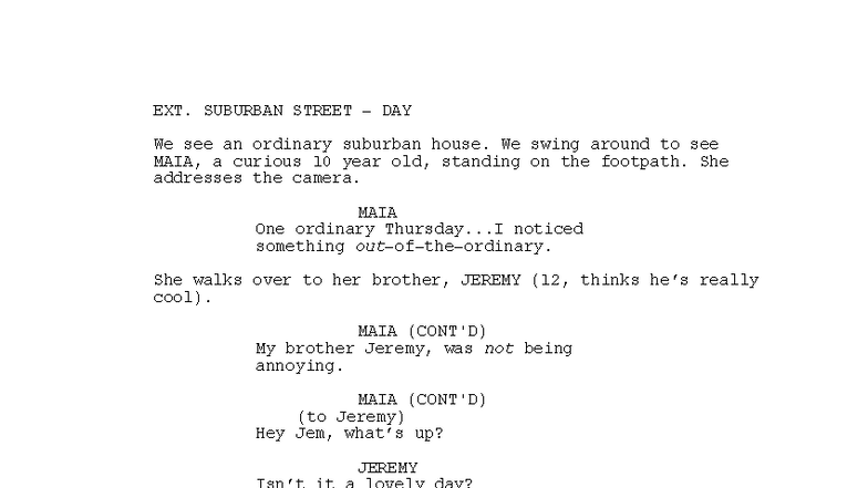 ENG 101 - Sample Script for Jeremy's Lie Scene - Studocu