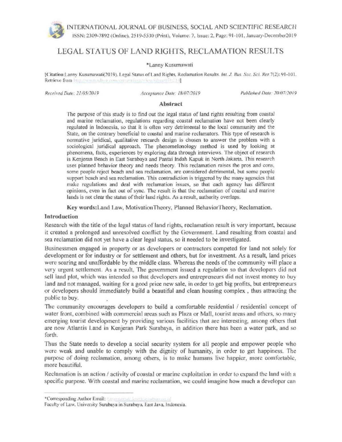 Legal Status of Land Rights from Coastal Reclamation - LSR 2019 - Studocu